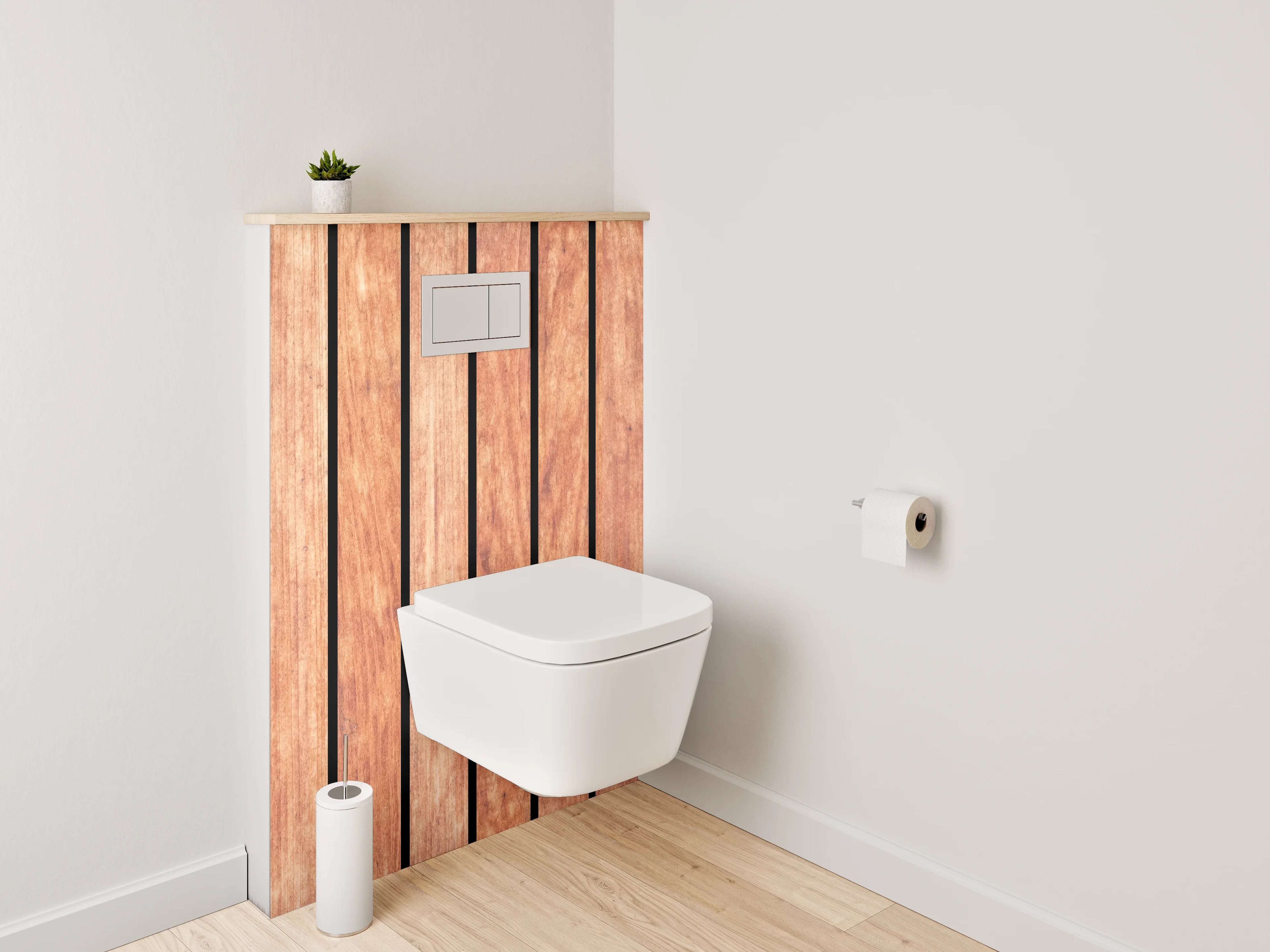 WC-Rückwand - Holzverkleidung mit vertikaler Linienstruktur