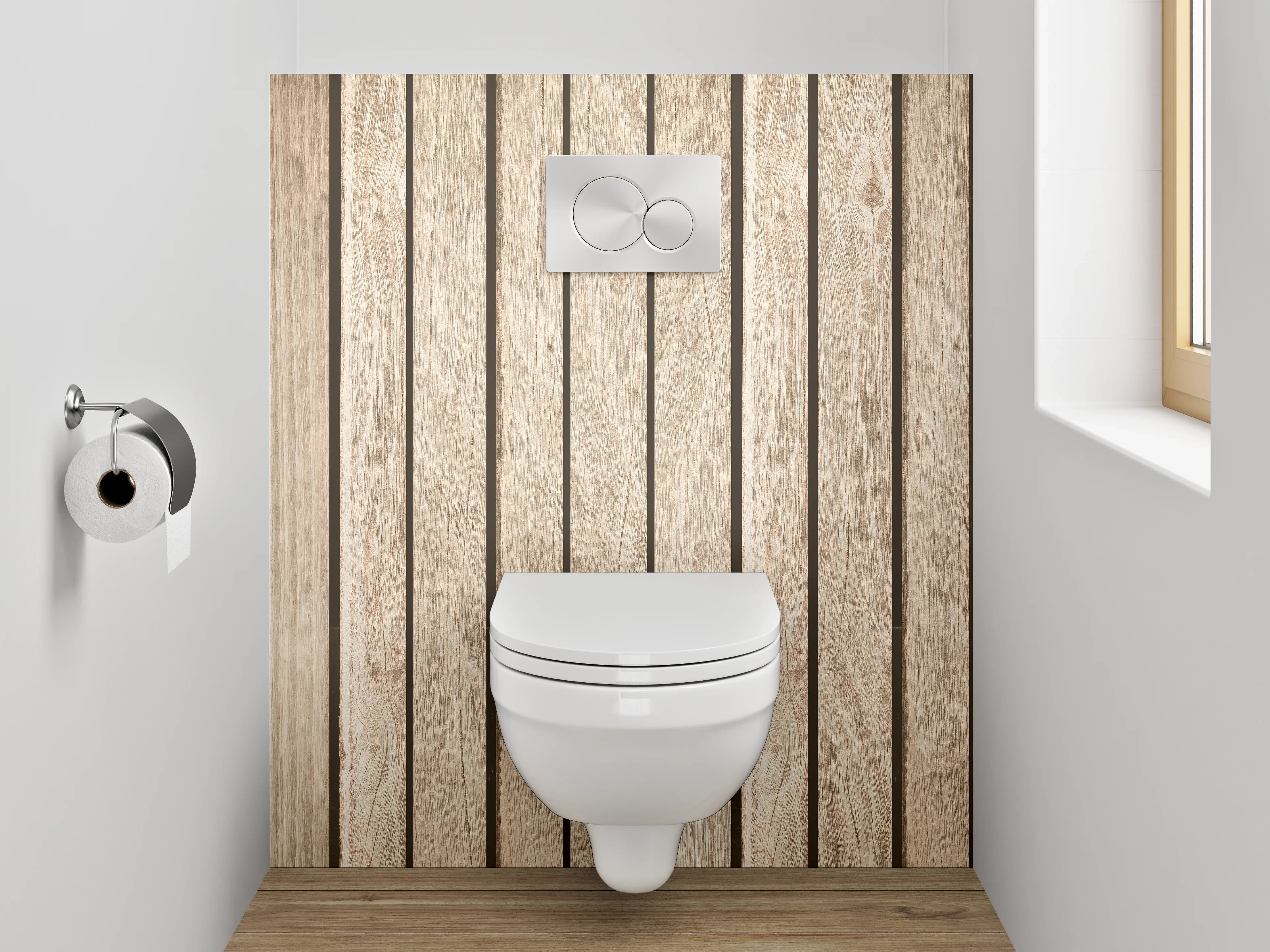 WC-Rückwand - Holzvertäfelung in Naturtönen