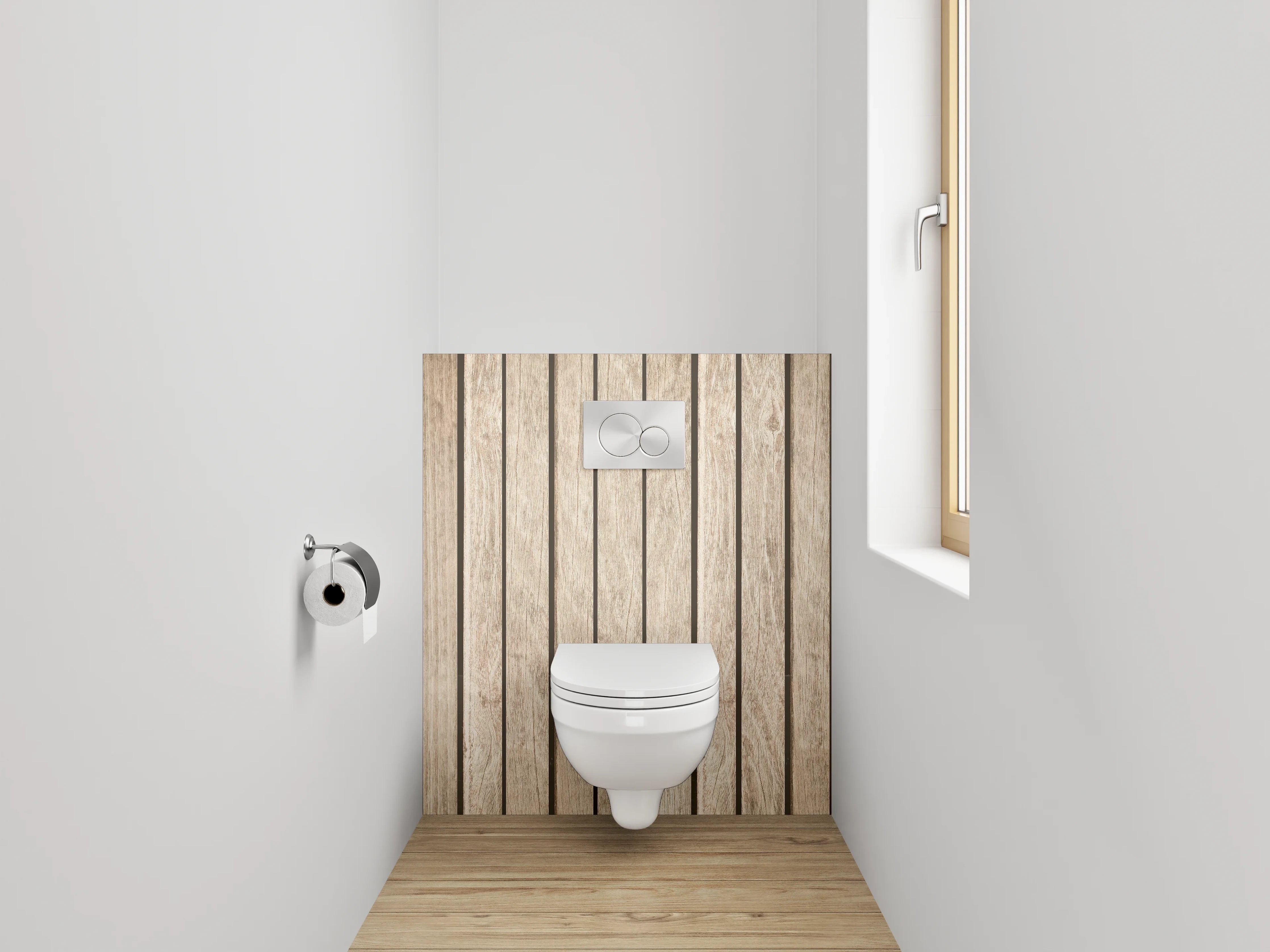 WC-Rückwand - Holzvertäfelung in Naturtönen