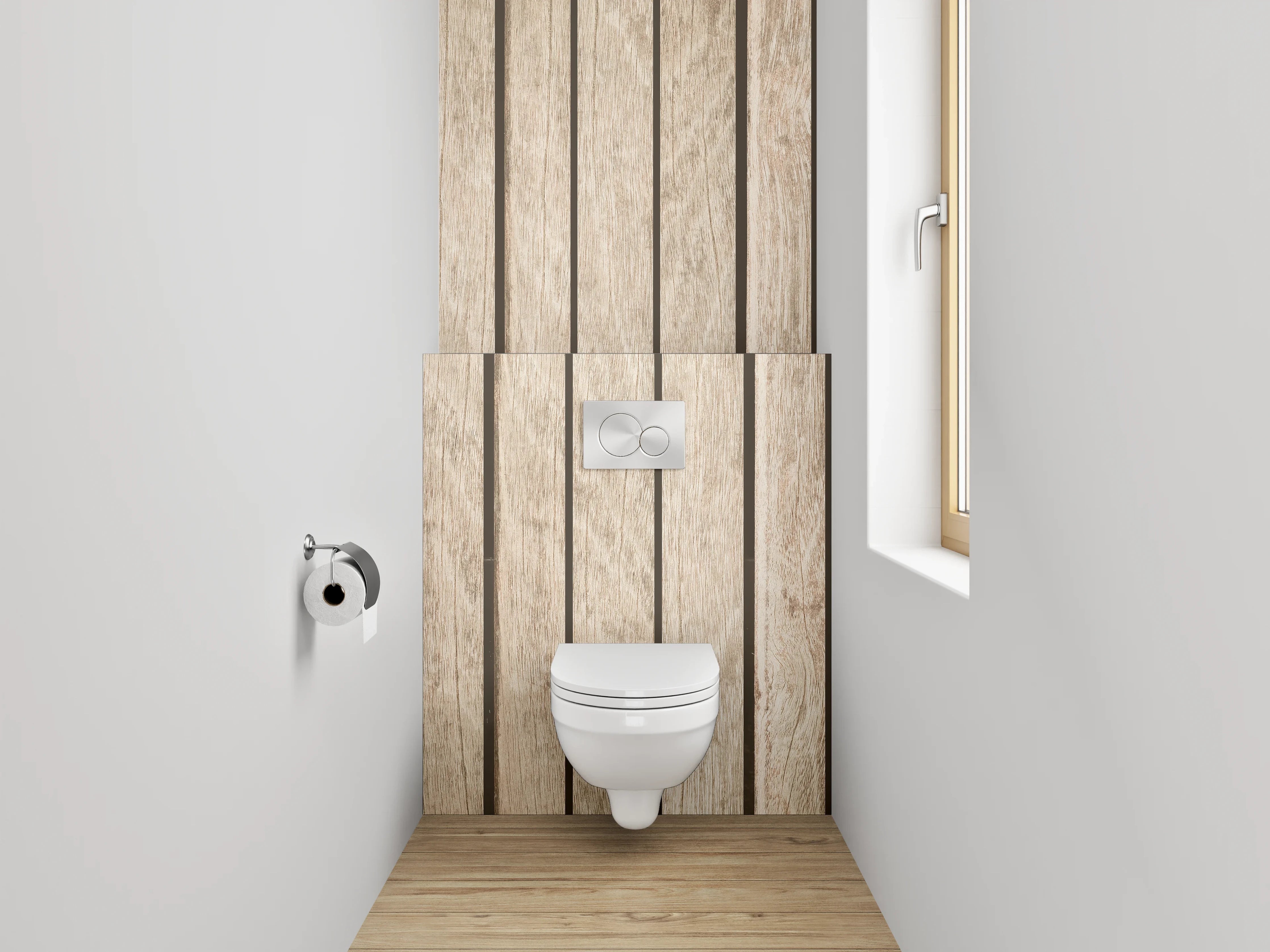 WC-Rückwand - Holzvertäfelung in Naturtönen