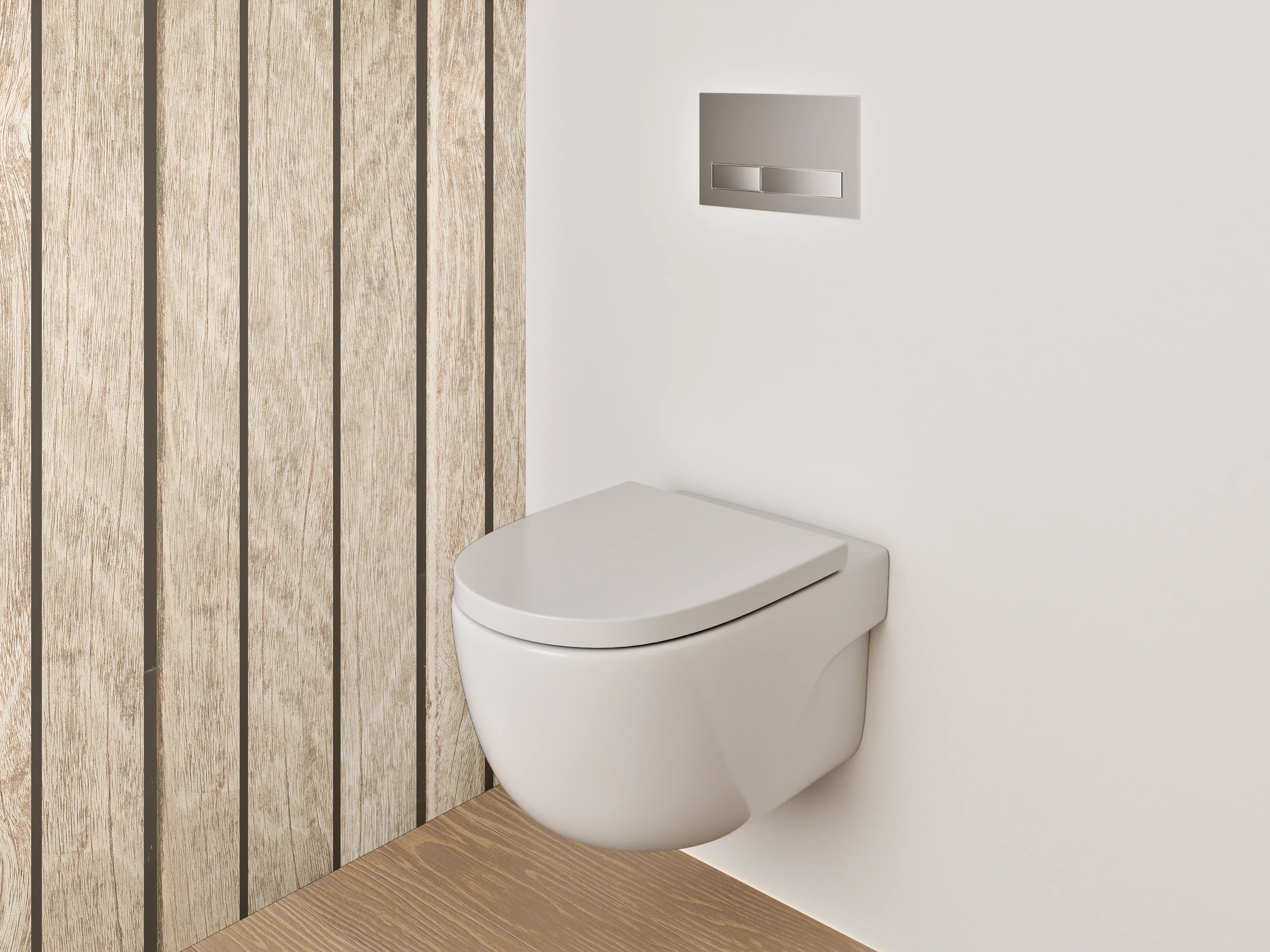 WC-Rückwand - Holzvertäfelung in Naturtönen