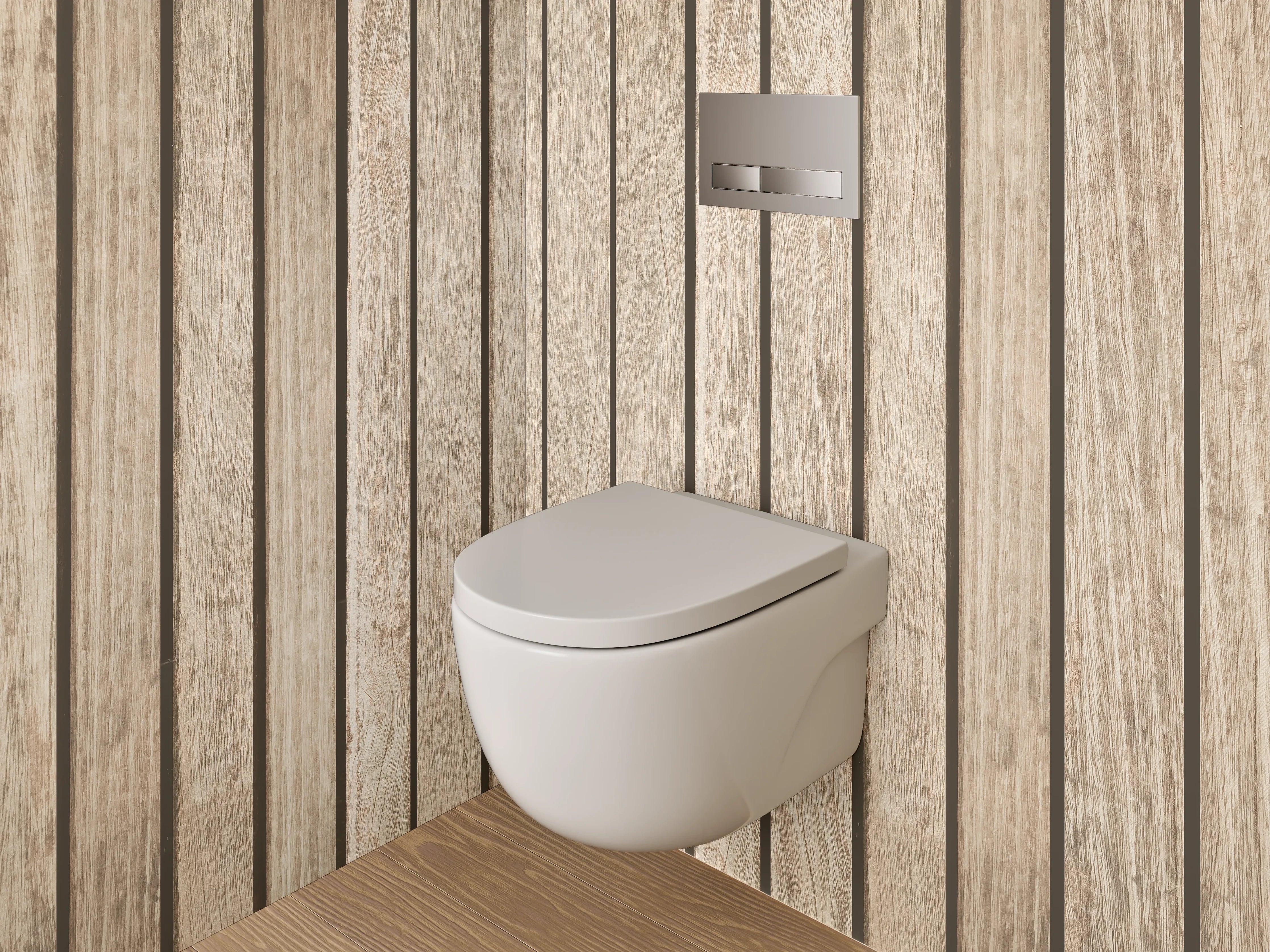 WC-Rückwand - Holzvertäfelung in Naturtönen