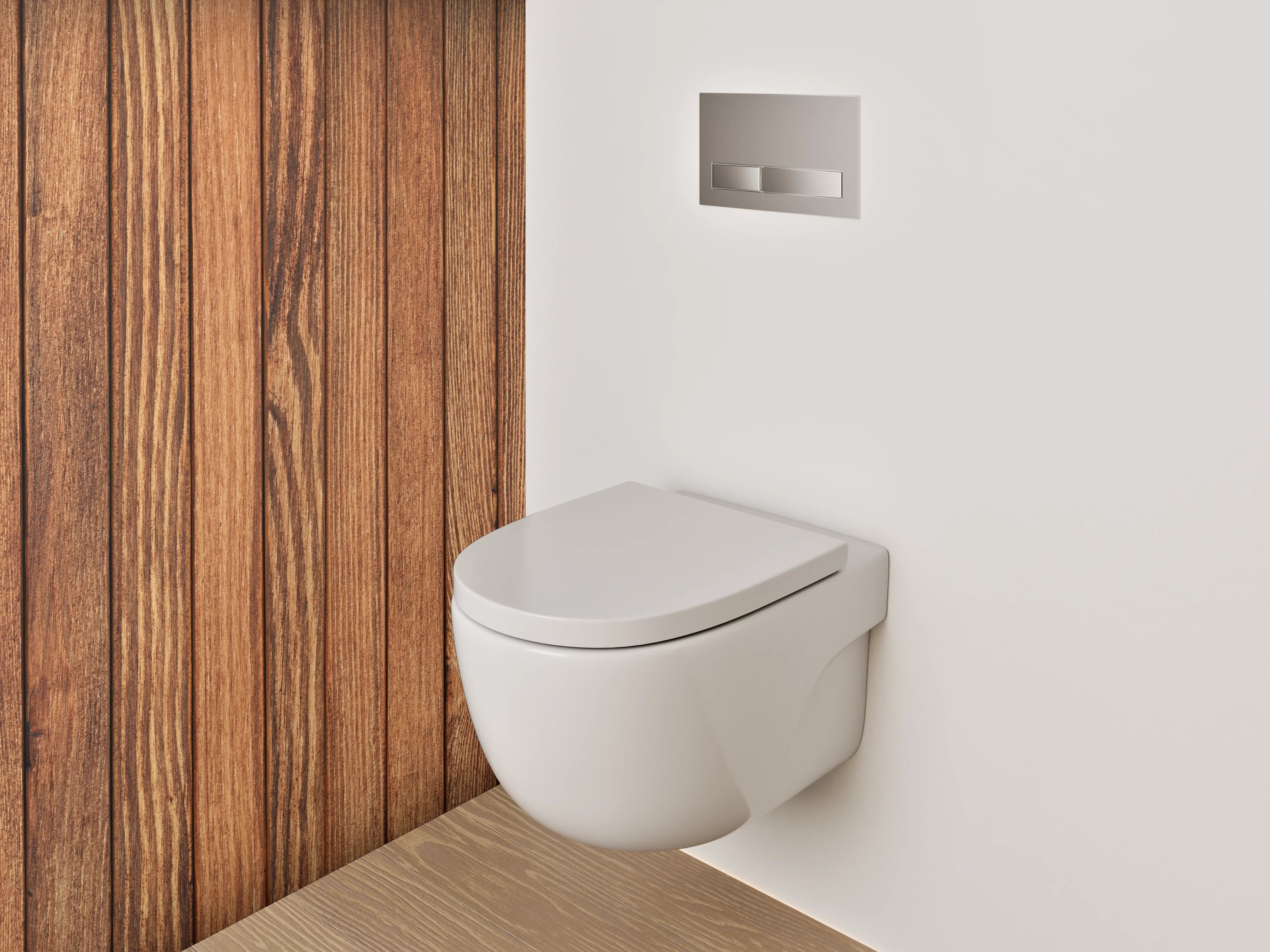 WC-Rückwand - Holzvertäfelung in warmen Brauntönen