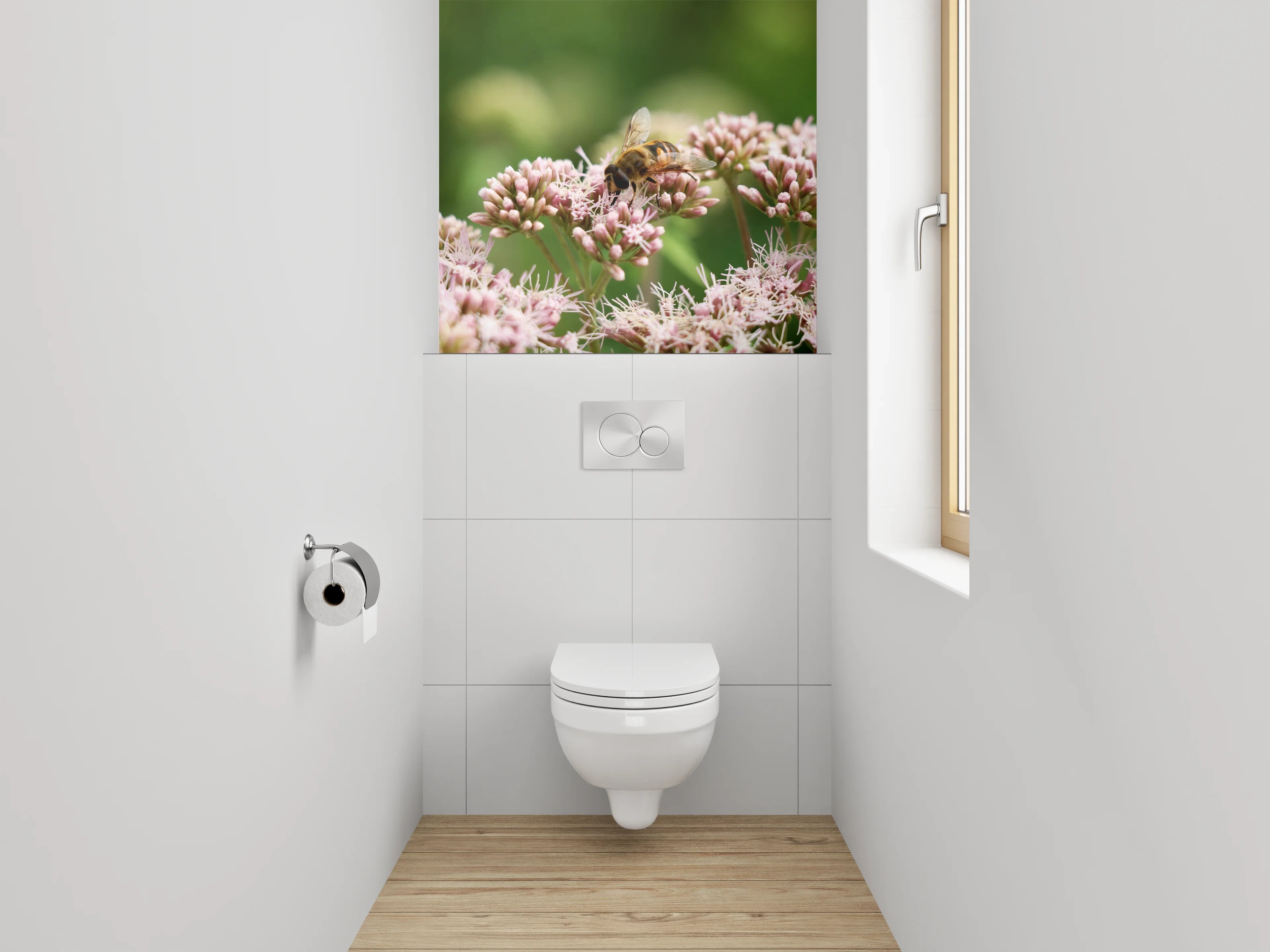 WC-Rückwand - Honigsammlerin auf pastellfarbenen Blüten