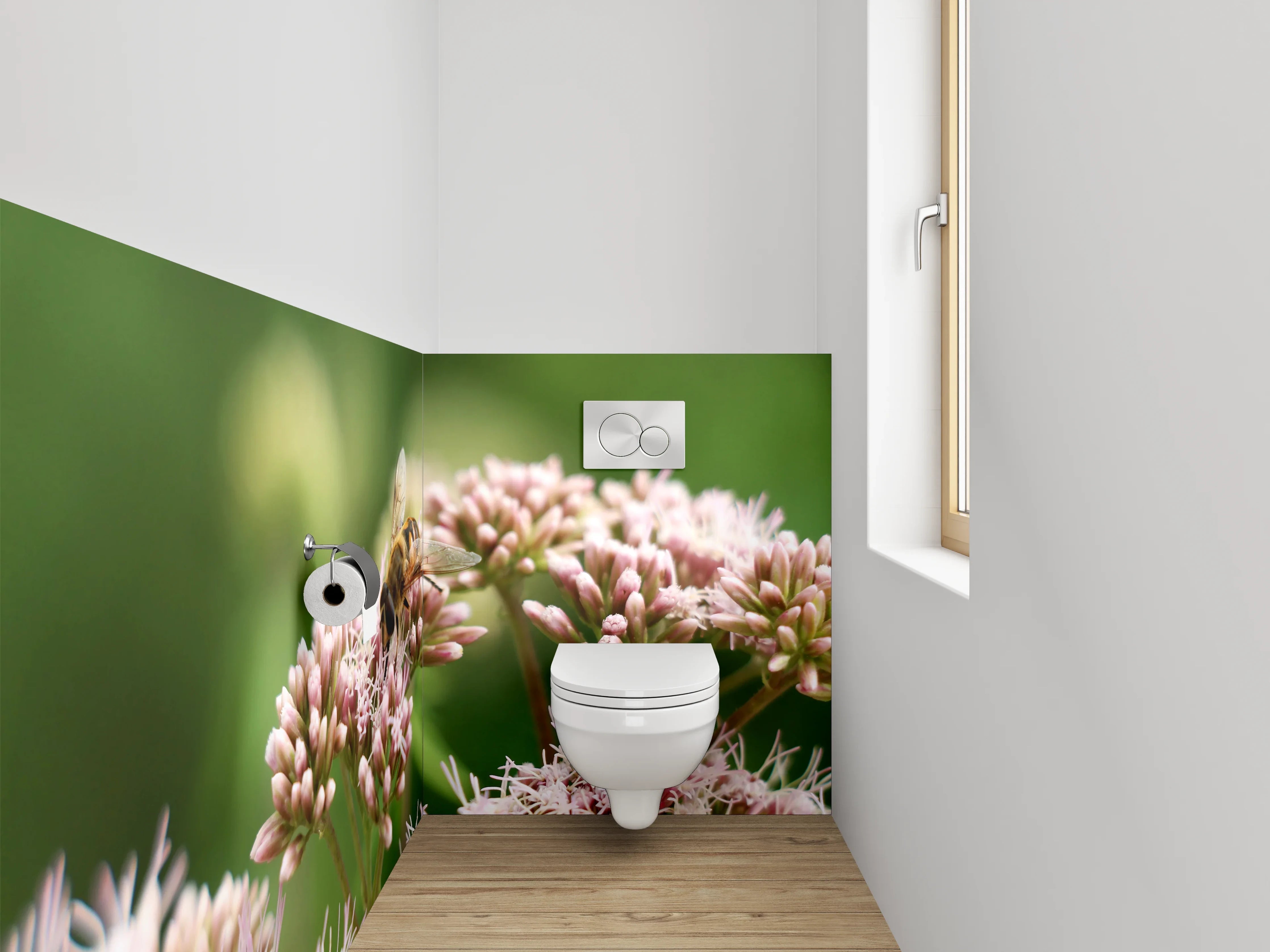 WC-Rückwand - Honigsammlerin auf pastellfarbenen Blüten