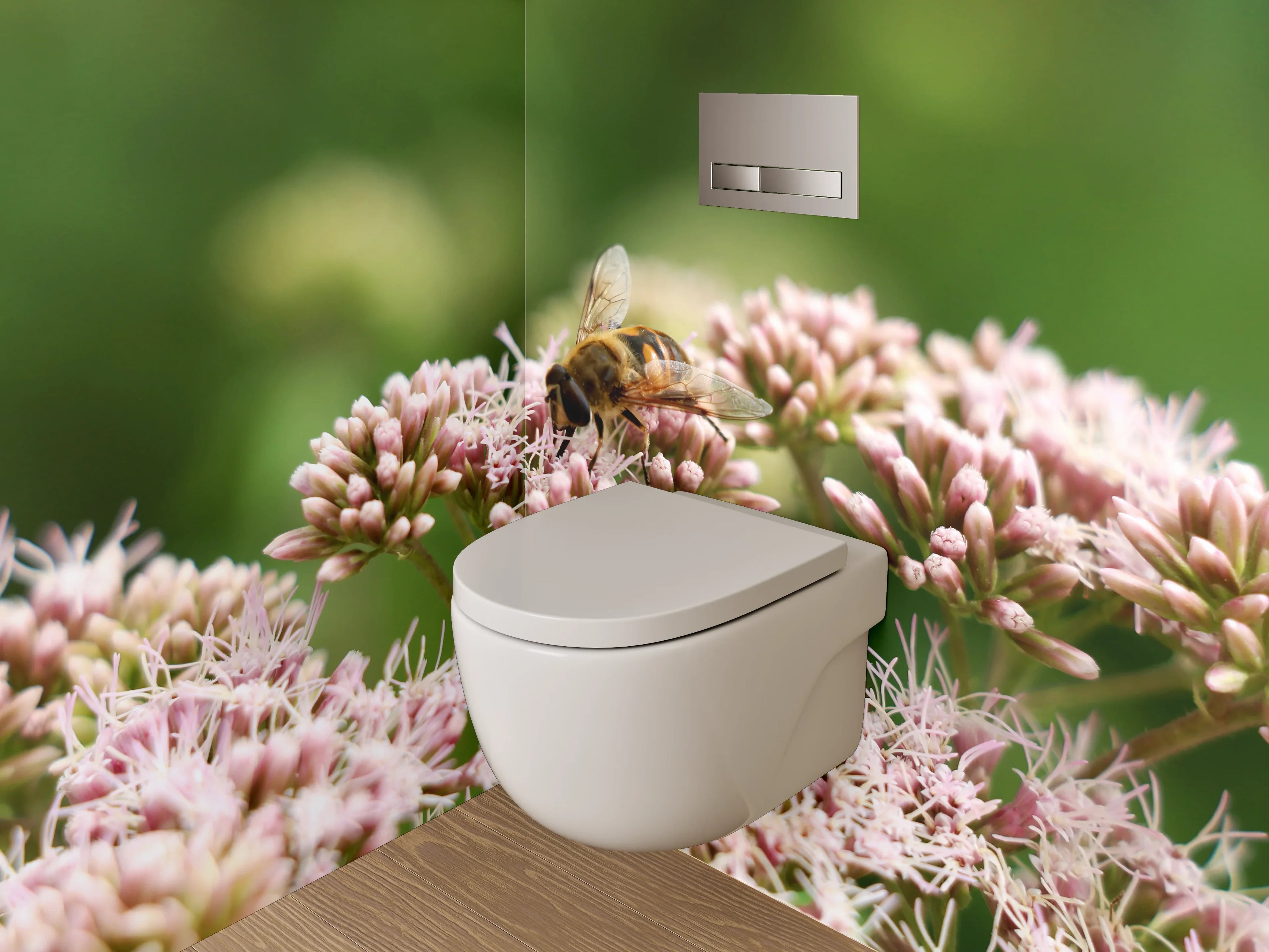 WC-Rückwand - Honigsammlerin auf pastellfarbenen Blüten