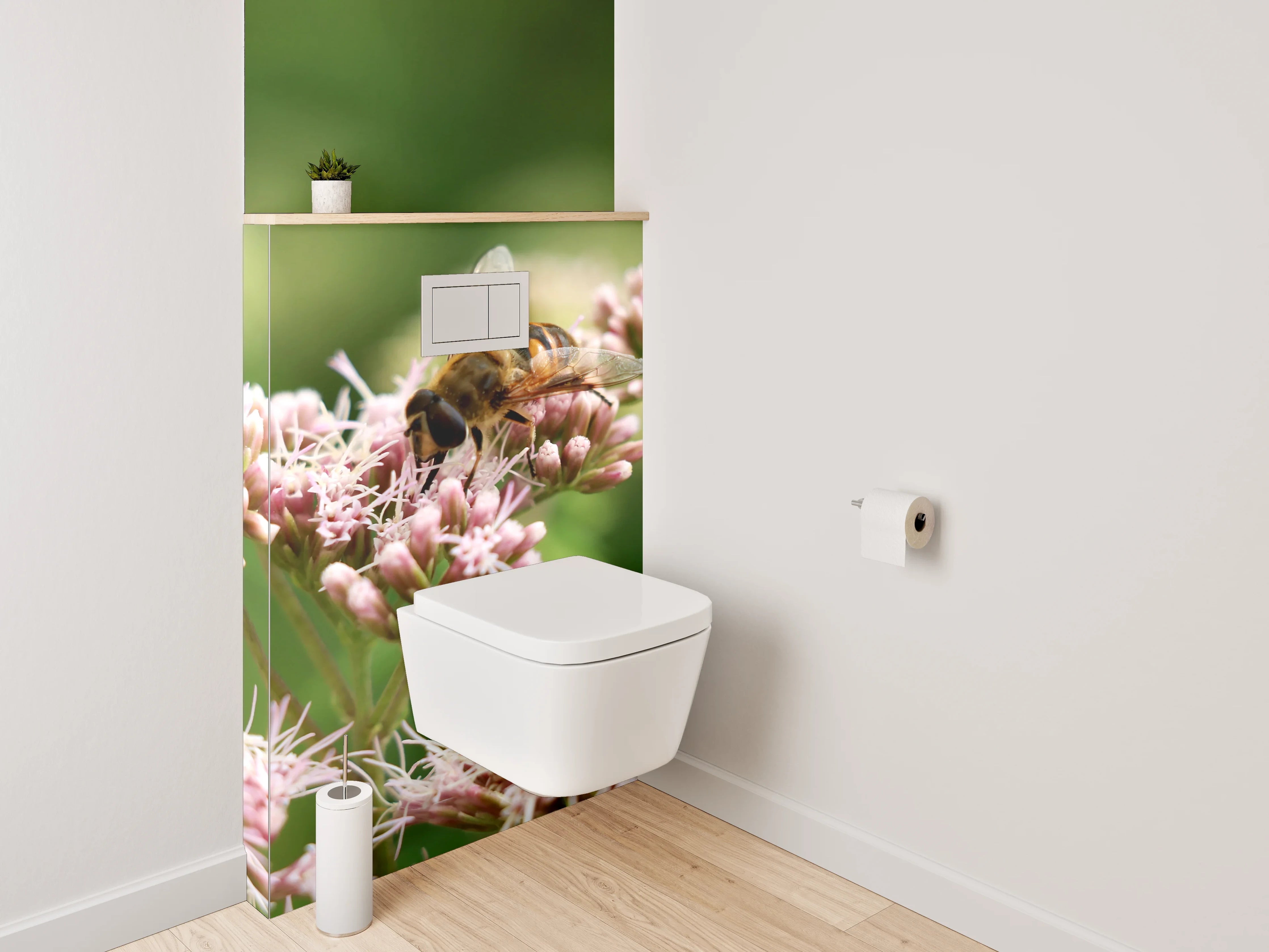 WC-Rückwand - Honigsammlerin auf pastellfarbenen Blüten
