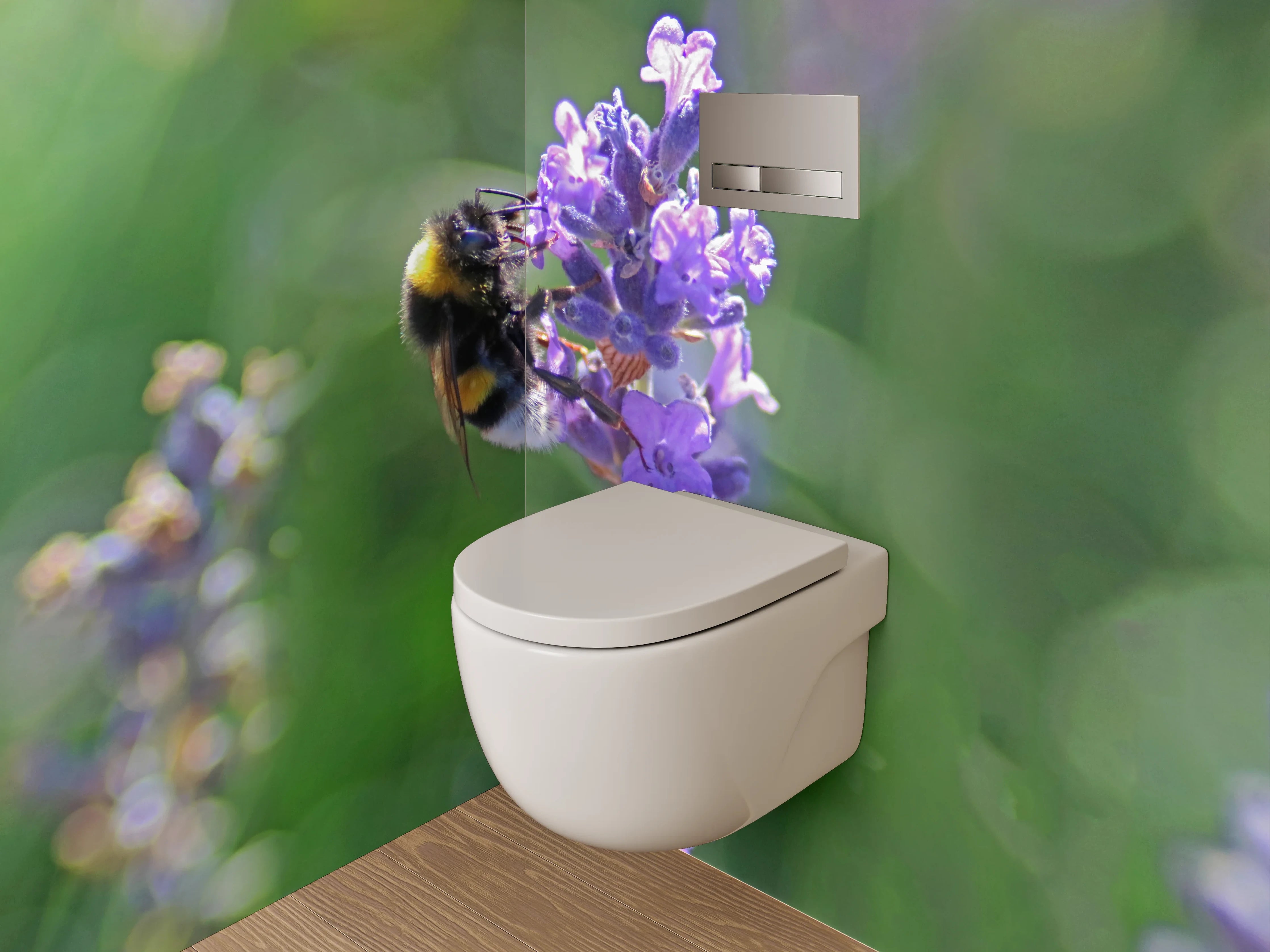 WC-Rückwand - Hummeln auf Lavendelblüten