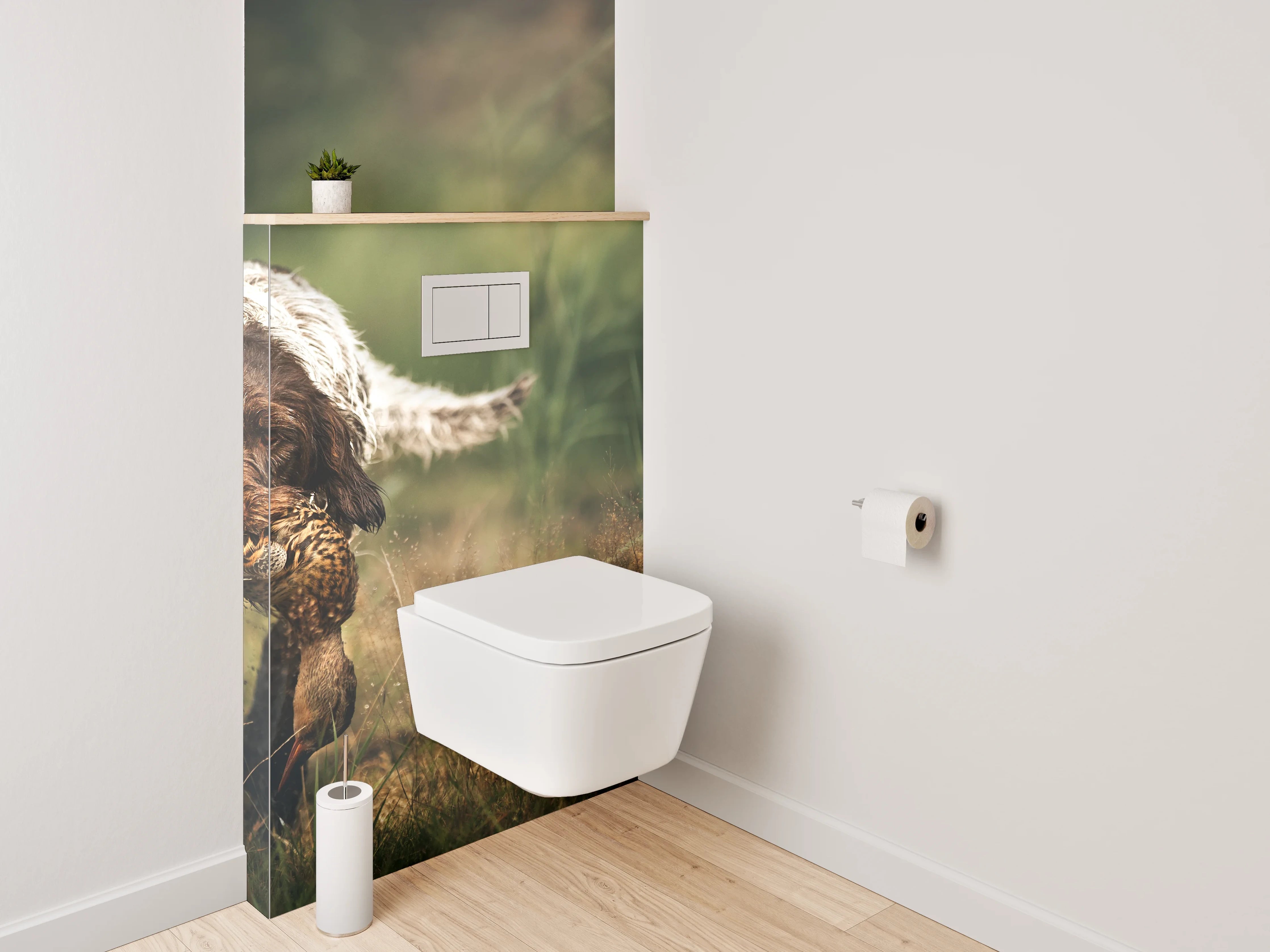 WC-Rückwand - Hund mit Ente im Feld