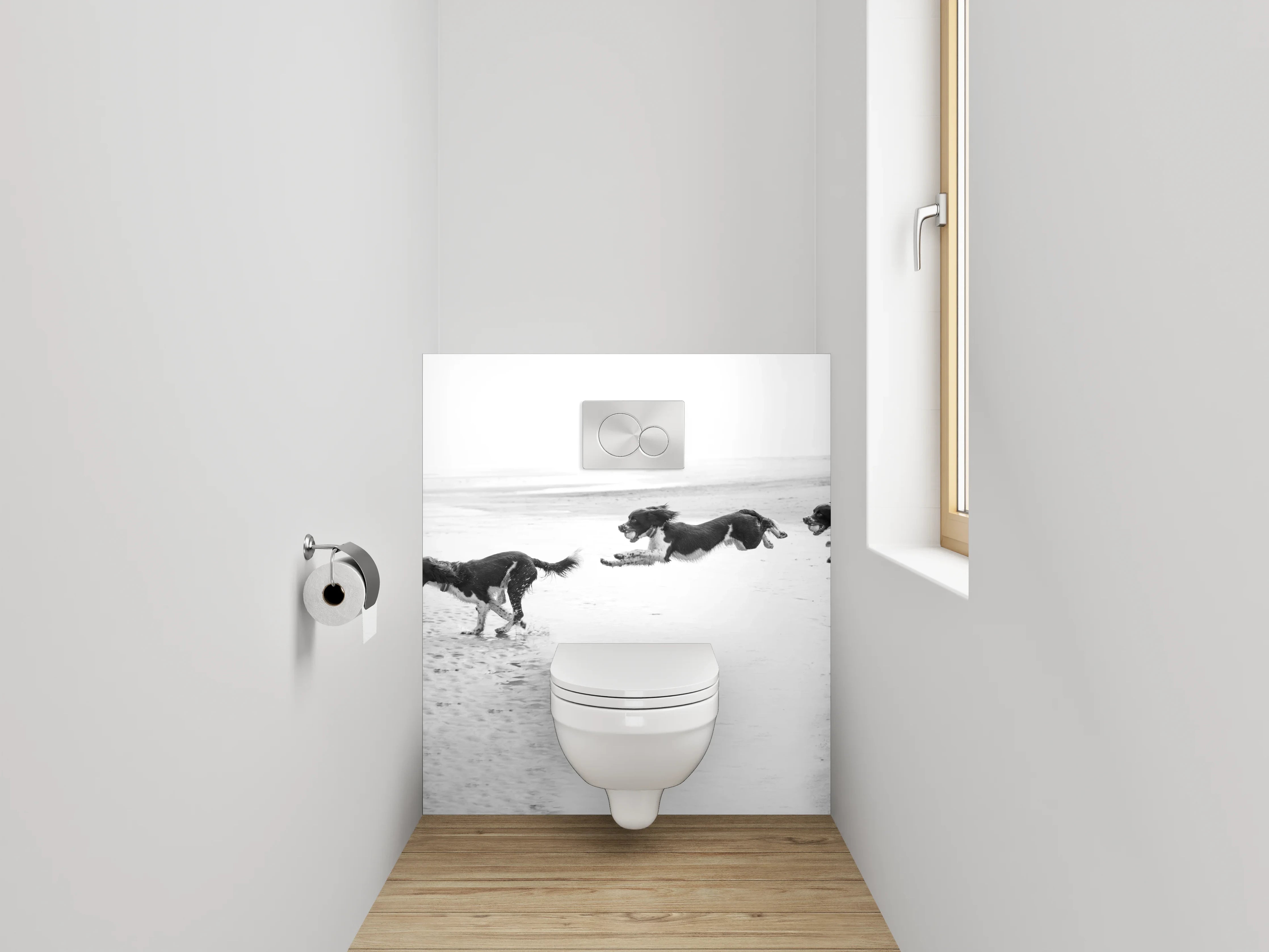 WC-Rückwand - Hunde am Strand Schwarz-Weiß