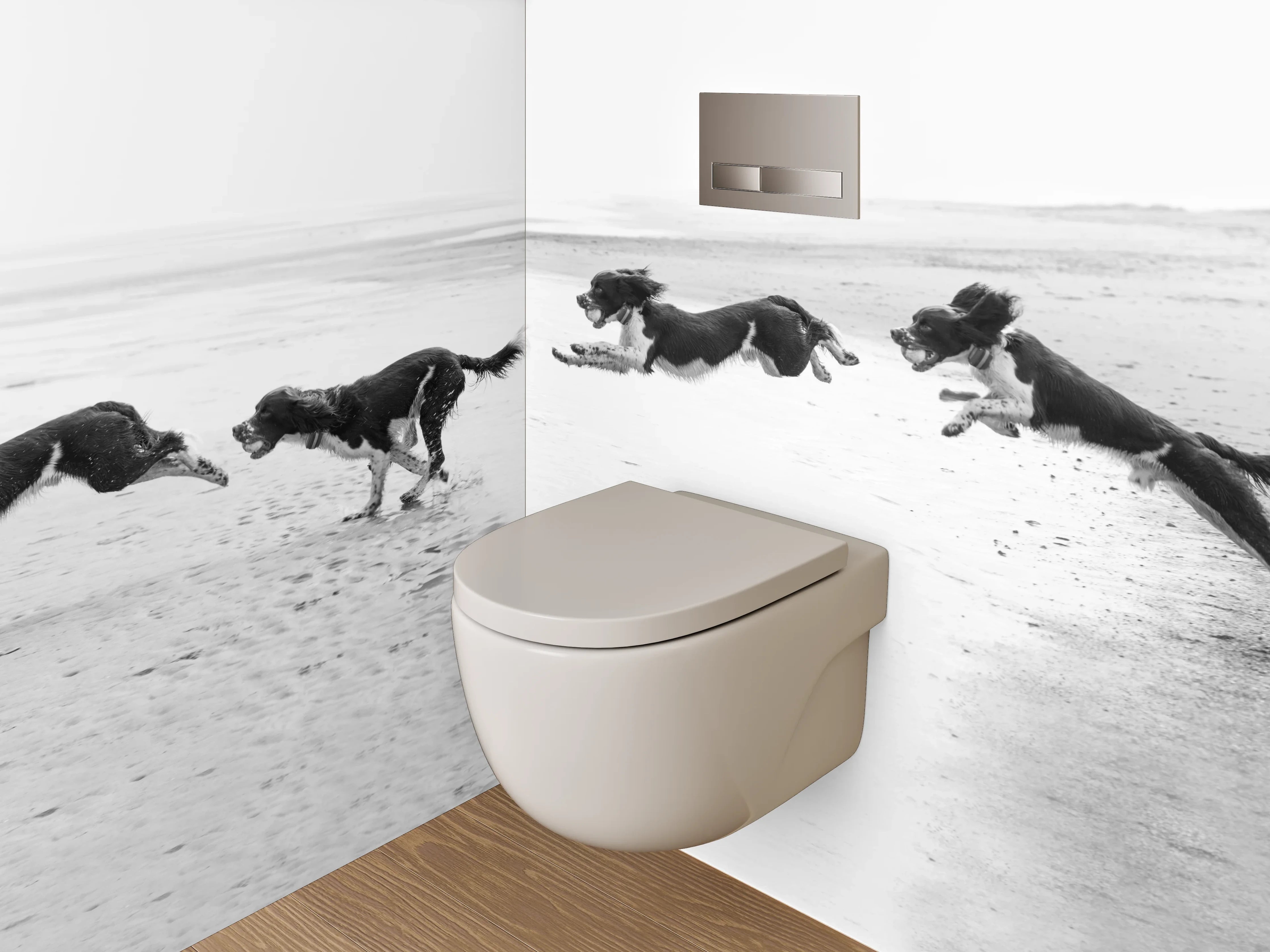 WC-Rückwand - Hunde am Strand Schwarz-Weiß