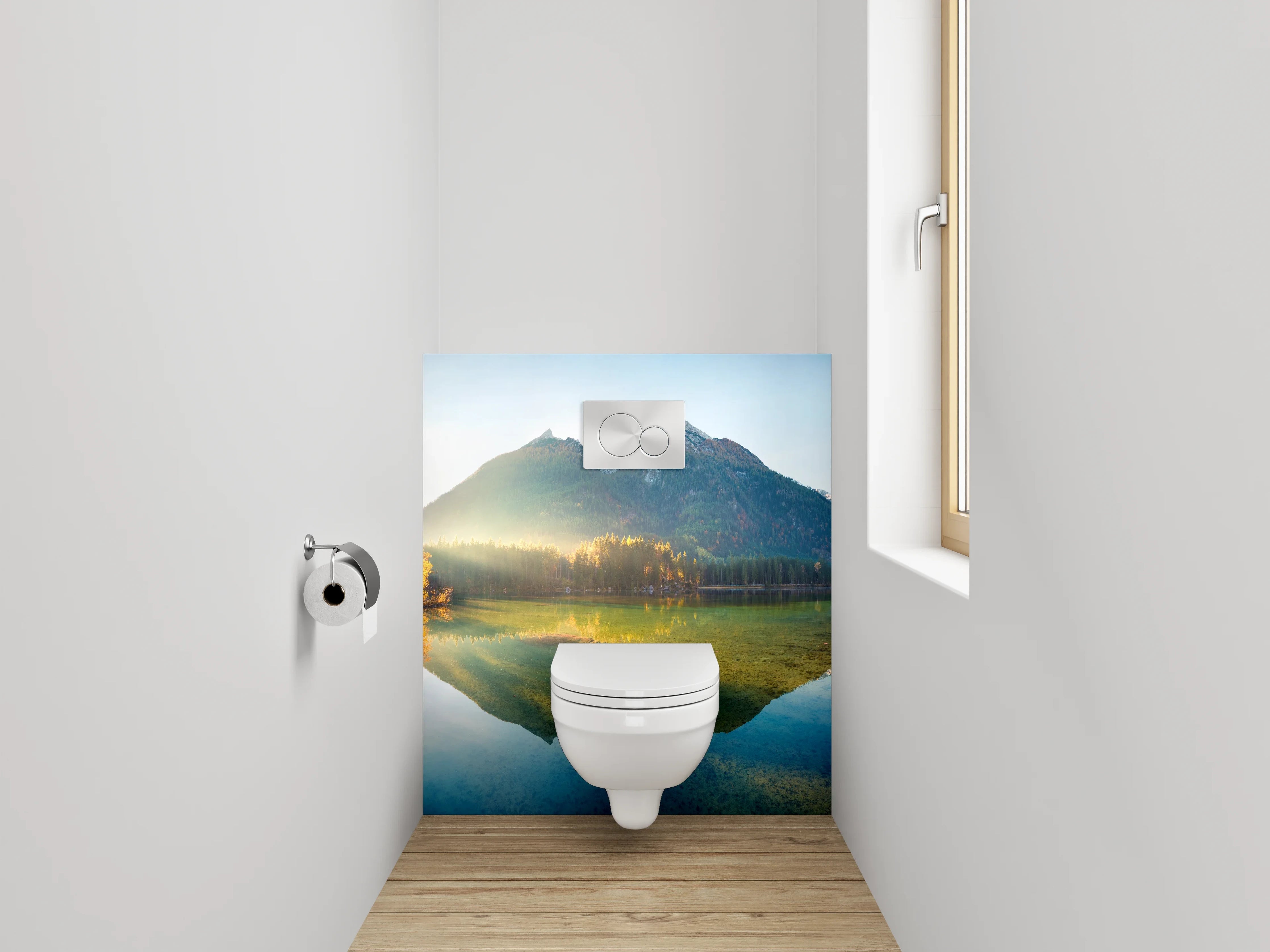 WC-Rückwand - Idyllischer Bergsee im Morgenlicht