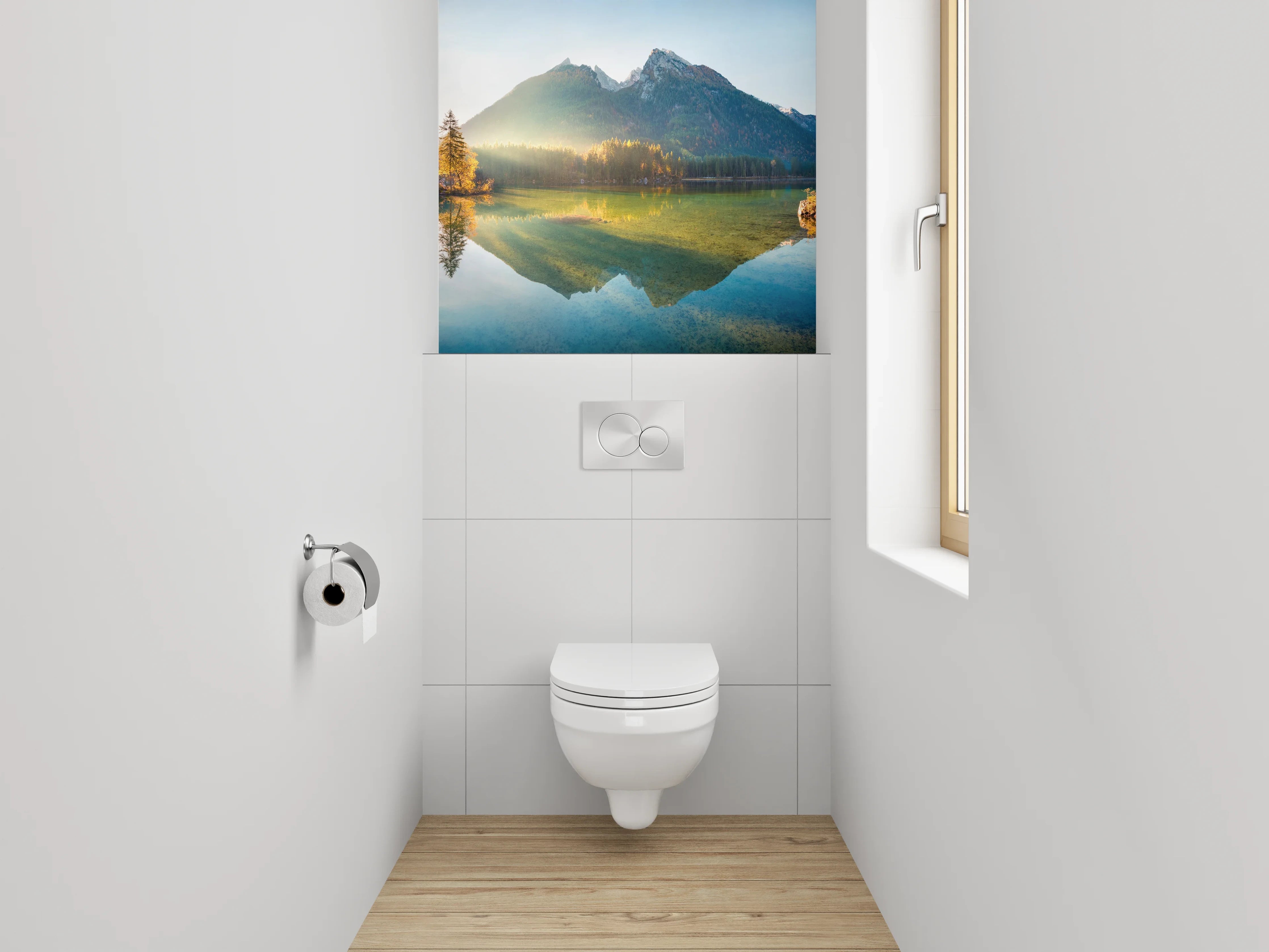 WC-Rückwand - Idyllischer Bergsee im Morgenlicht