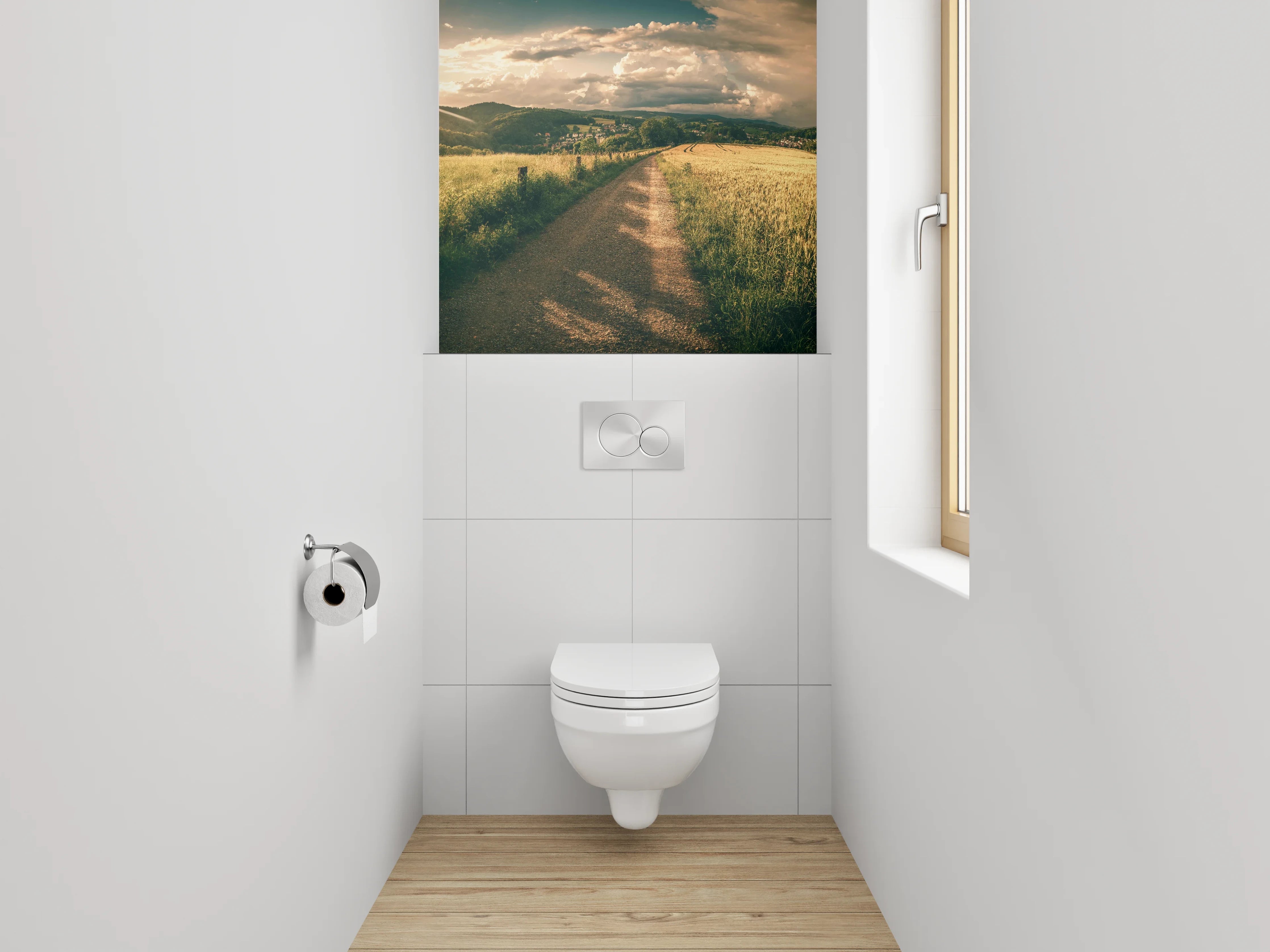 WC-Rückwand - Idyllischer Sonnenuntergang auf dem Landweg