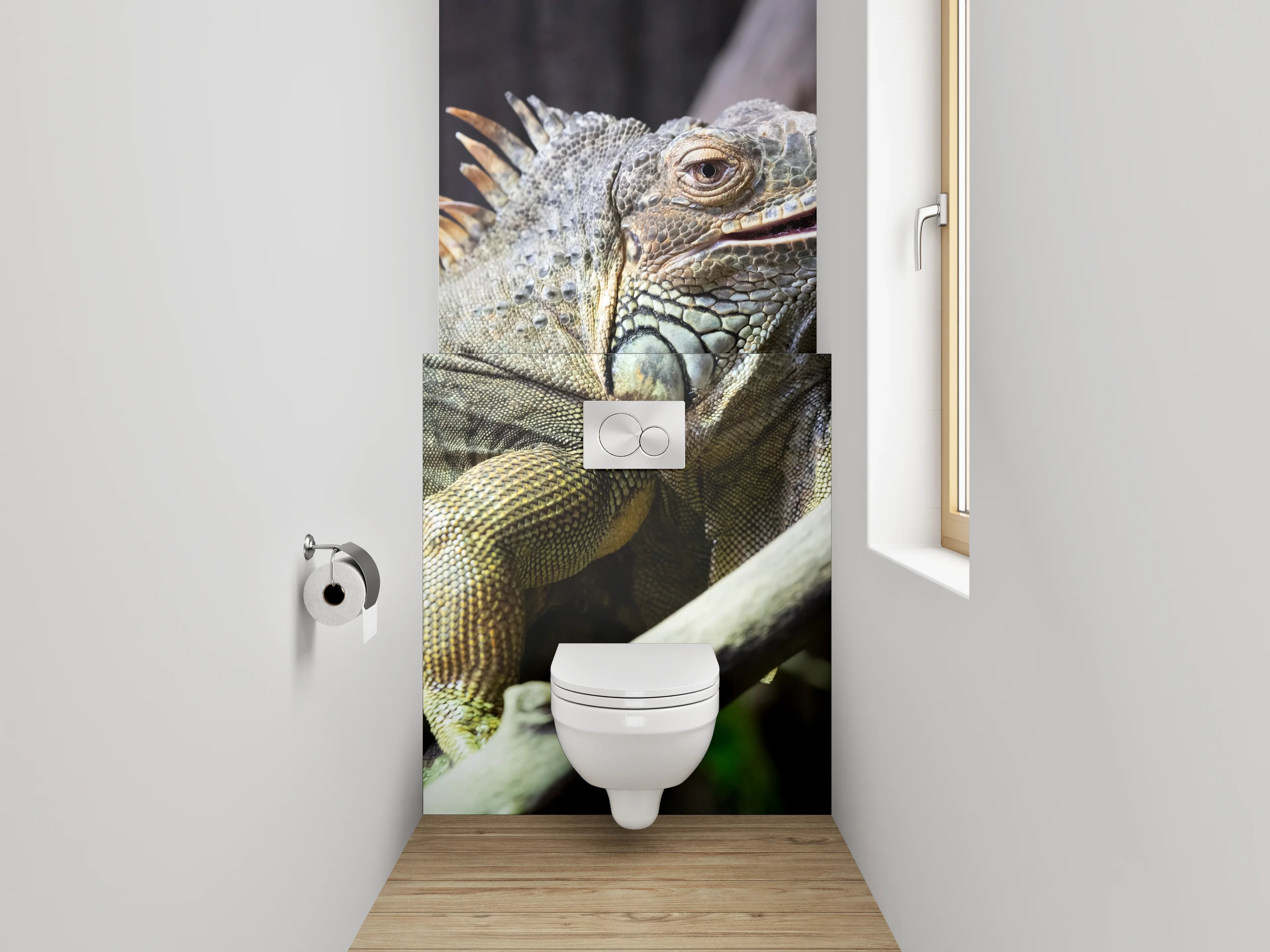WC-Rückwand - Iguana auf Ast in Nahaufnahme