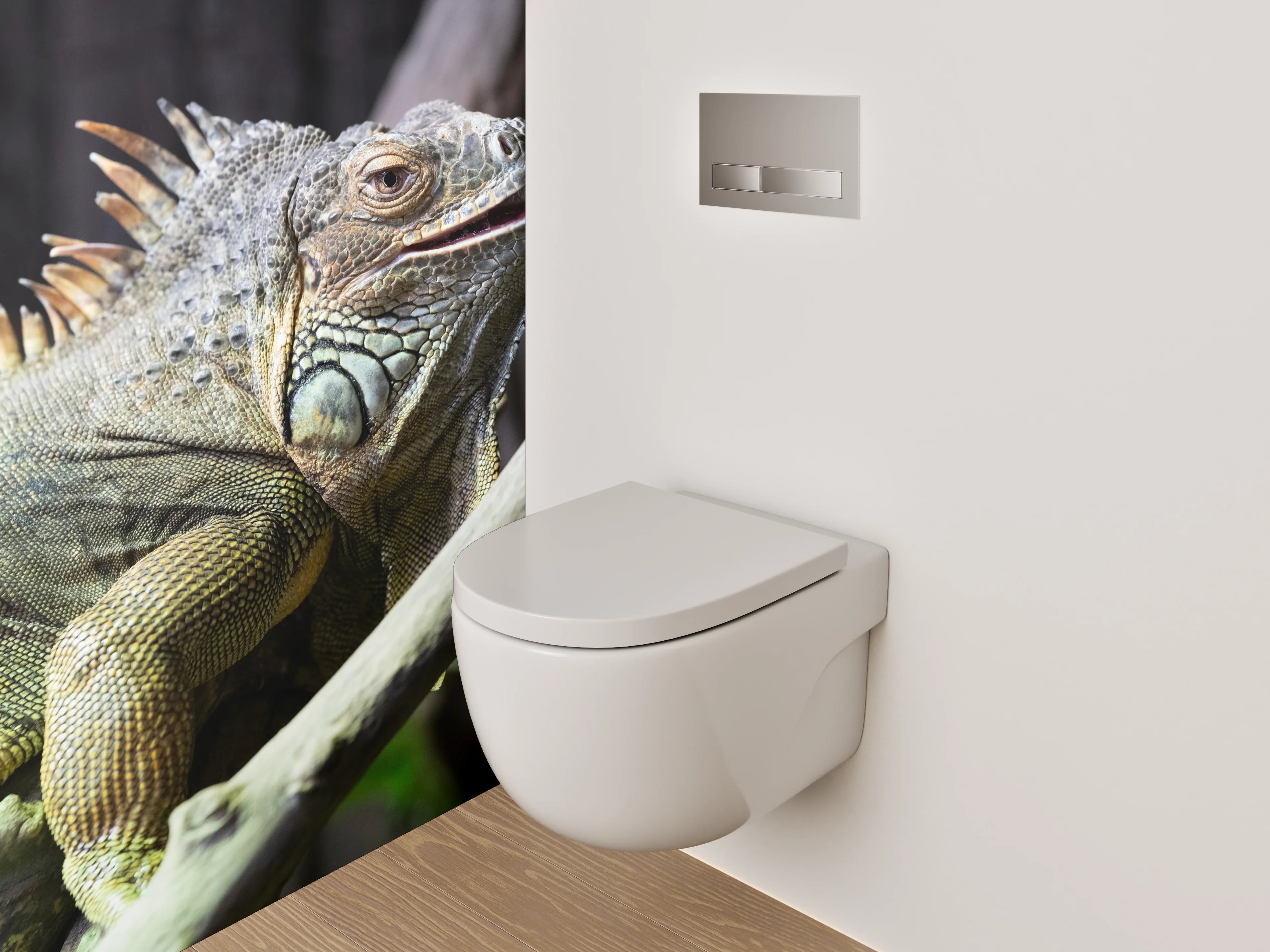 WC-Rückwand - Iguana auf Ast in Nahaufnahme