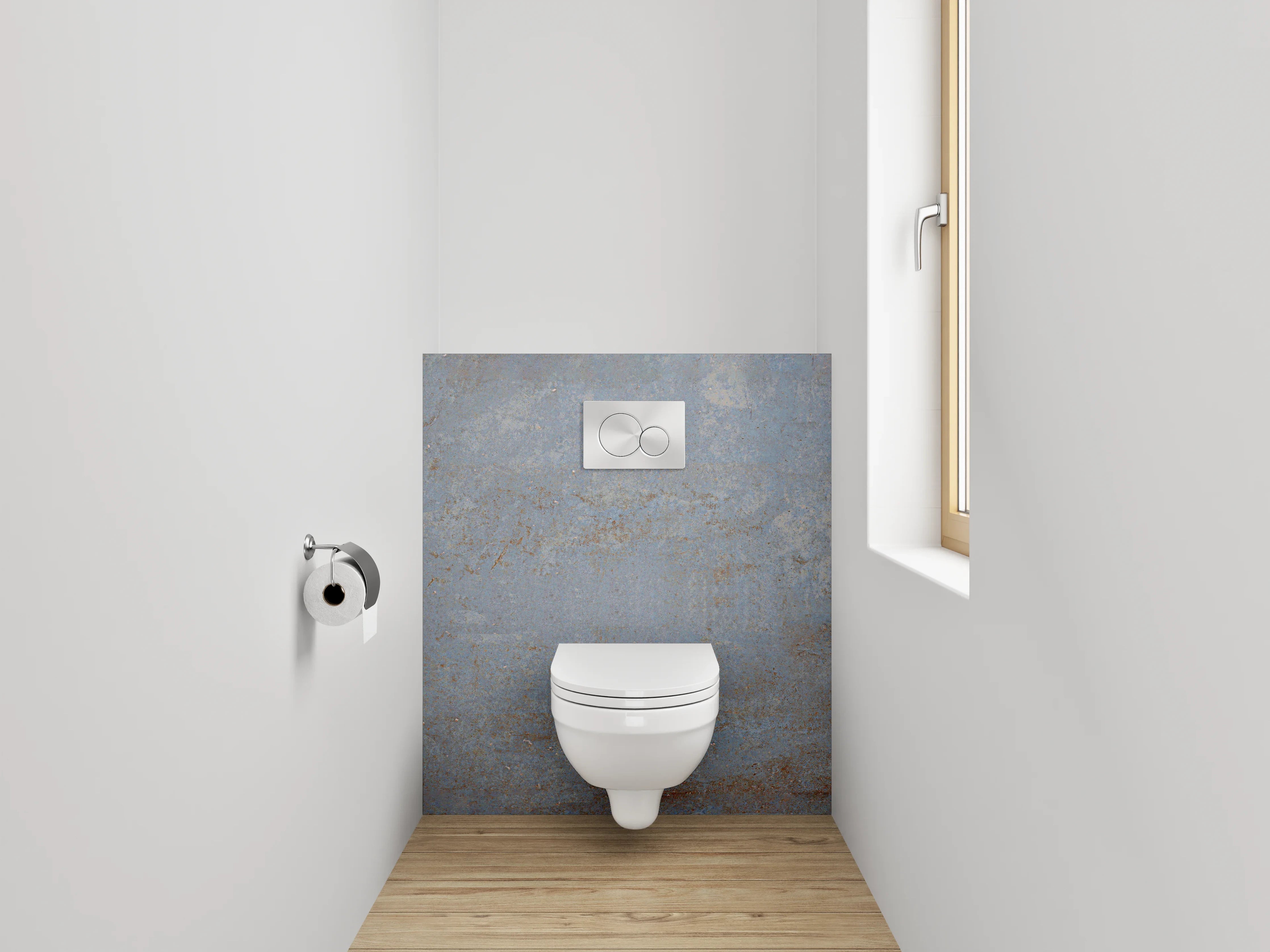 WC-Rückwand - Industrieller Beton-Look in Blau-Grau
