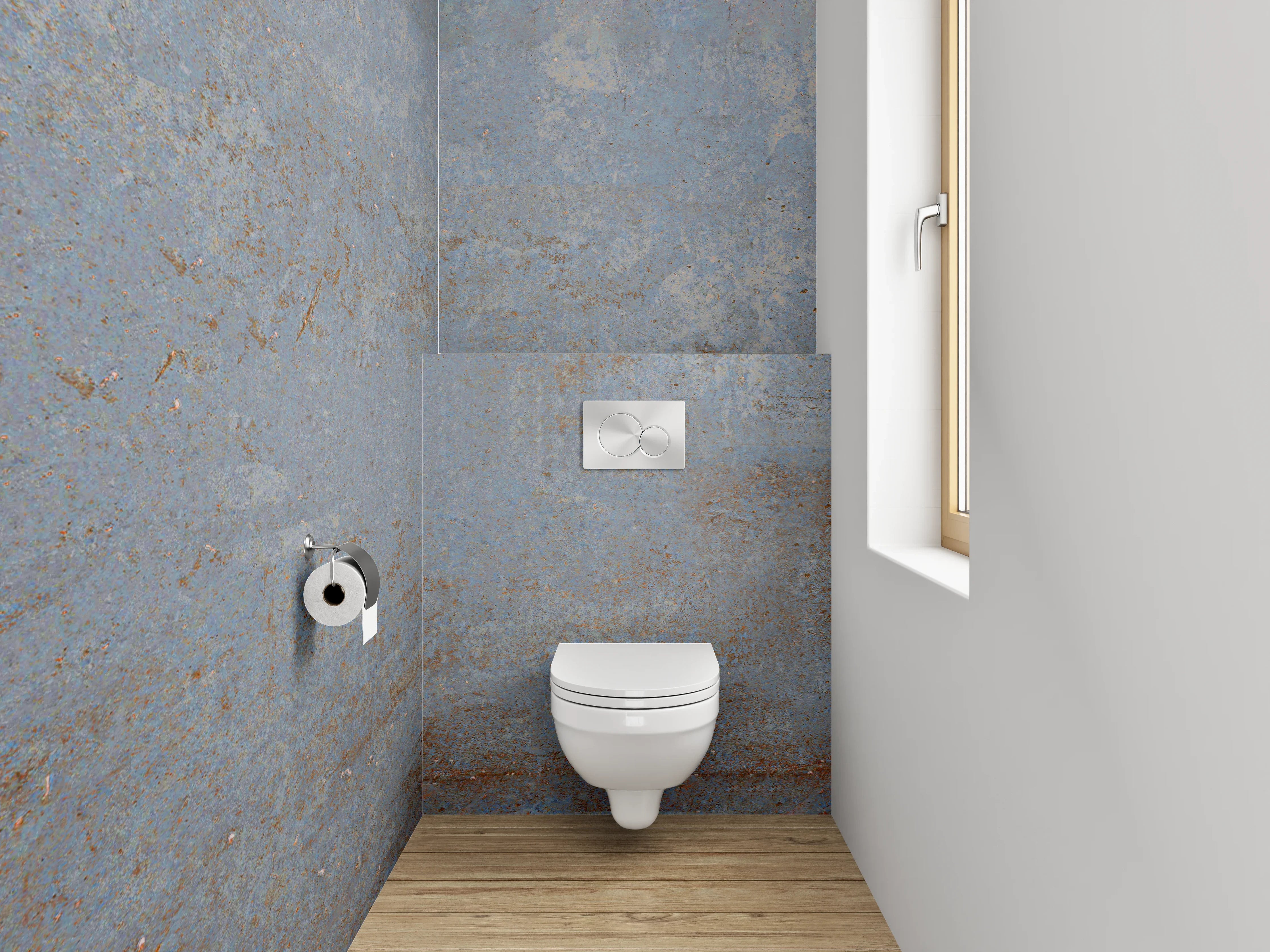 WC-Rückwand - Industrieller Beton-Look in Blau-Grau