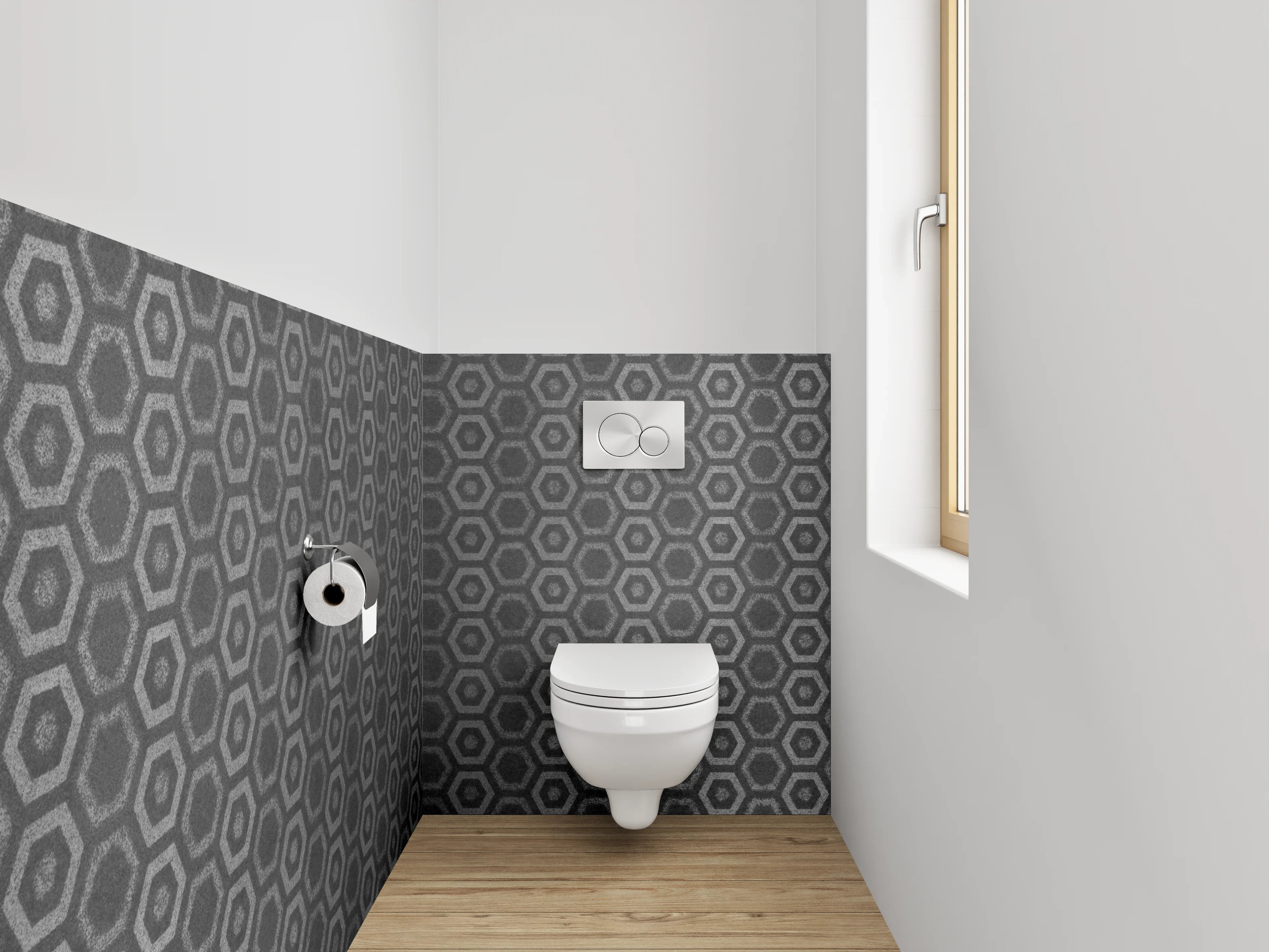 WC-Rückwand - Industrieller Hexagon-Metall-Look