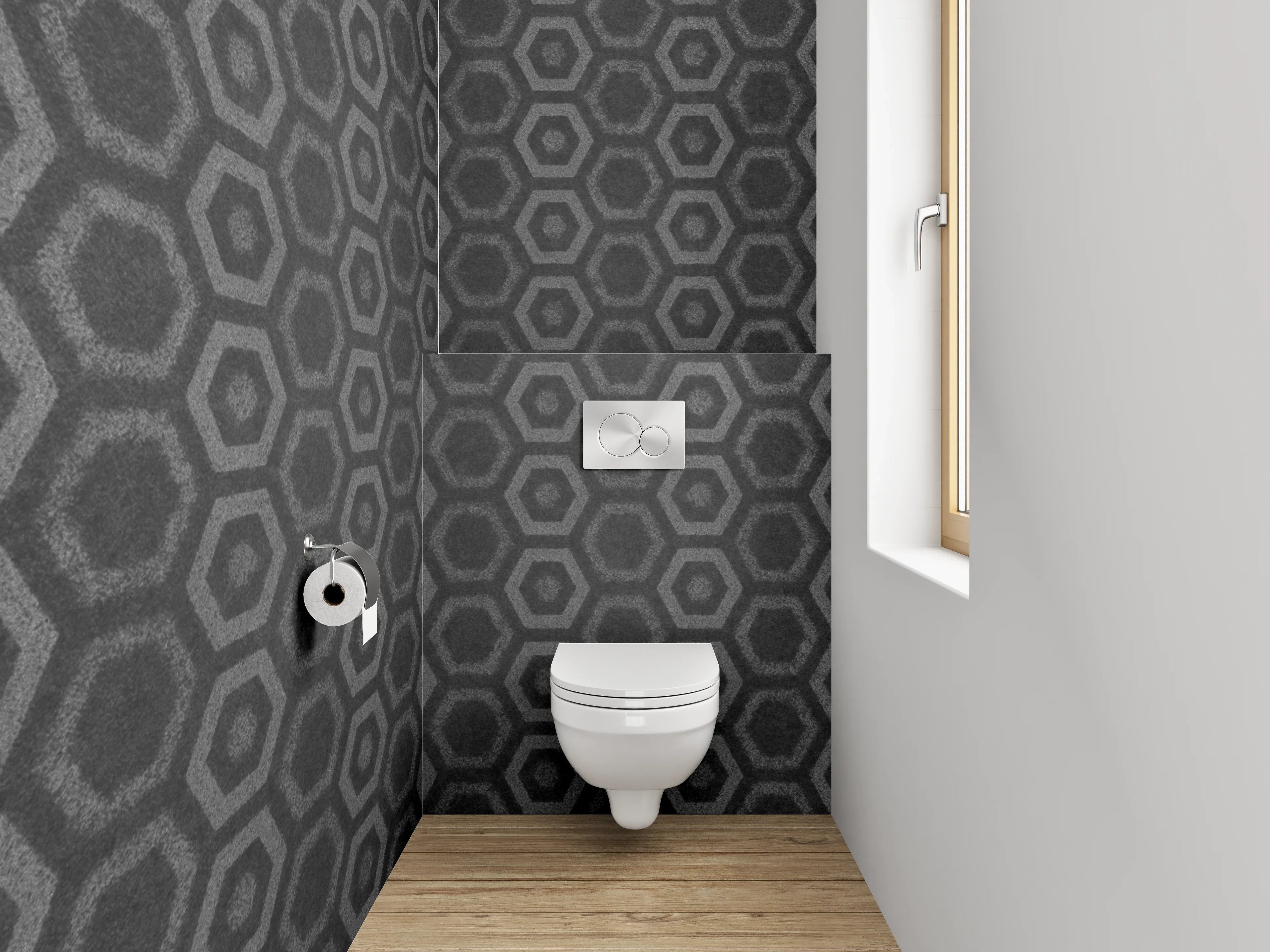 WC-Rückwand - Industrieller Hexagon-Metall-Look