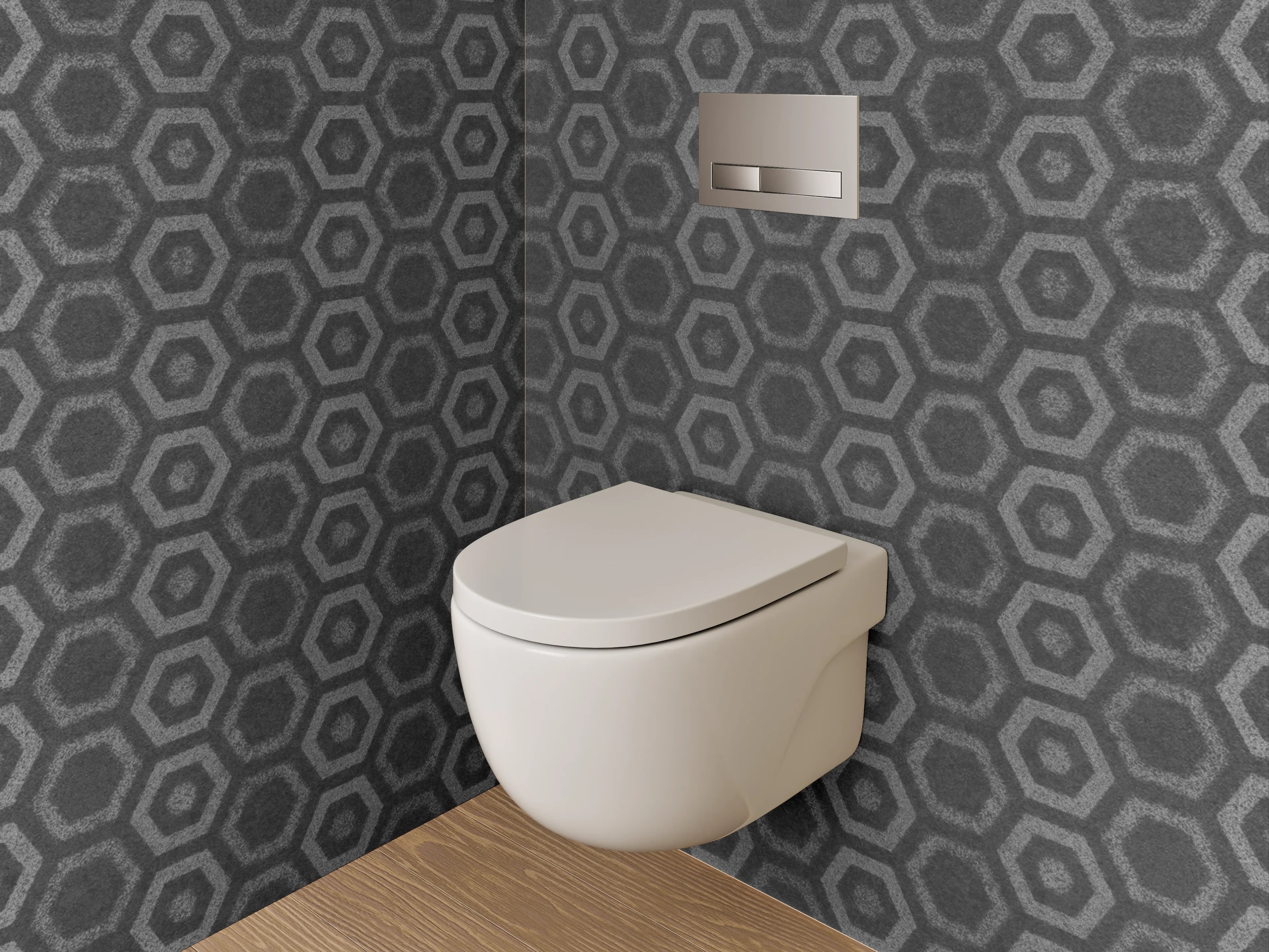 WC-Rückwand - Industrieller Hexagon-Metall-Look