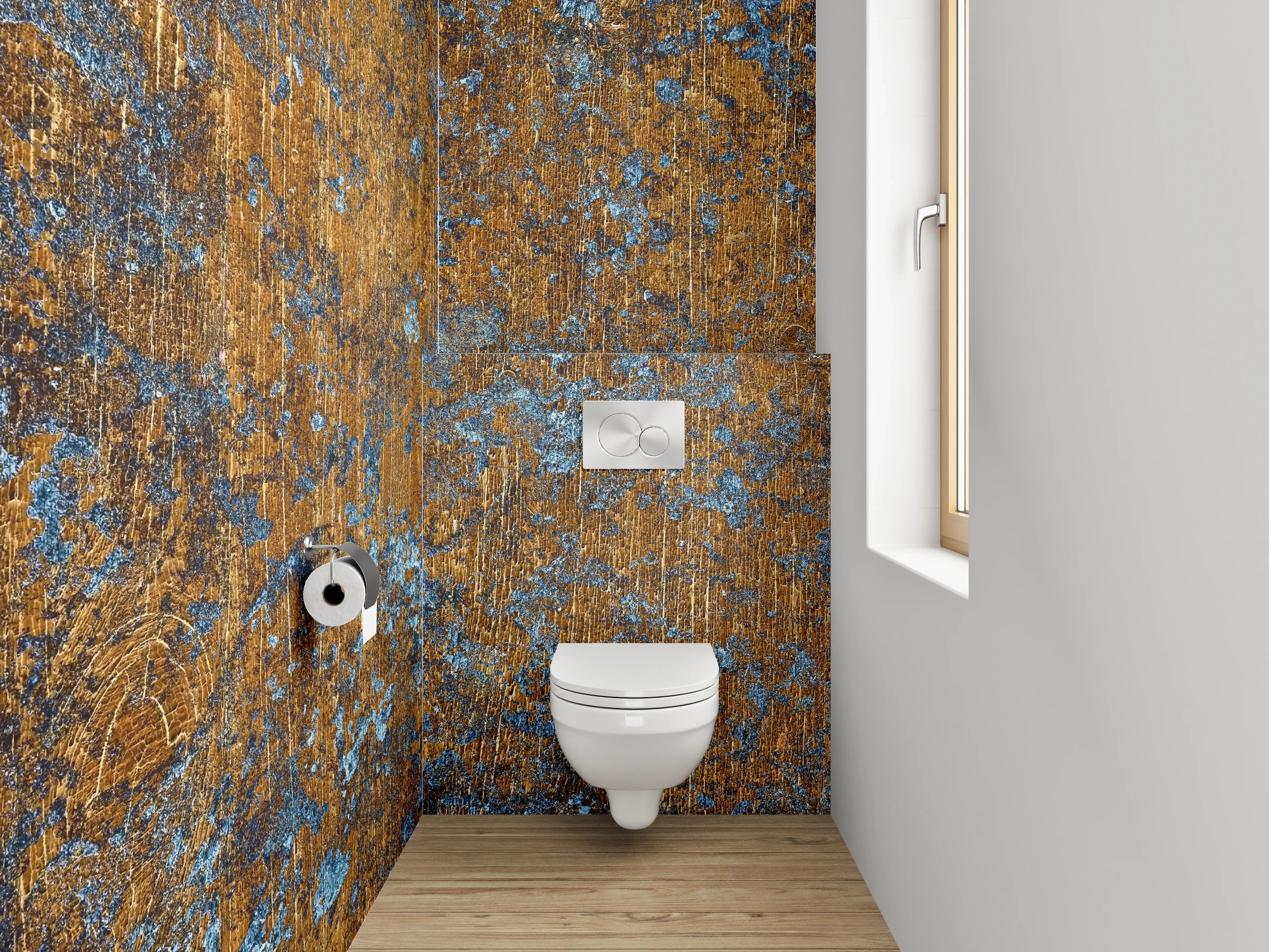WC-Rückwand - Industrielles Rost-Design Blau-Braun