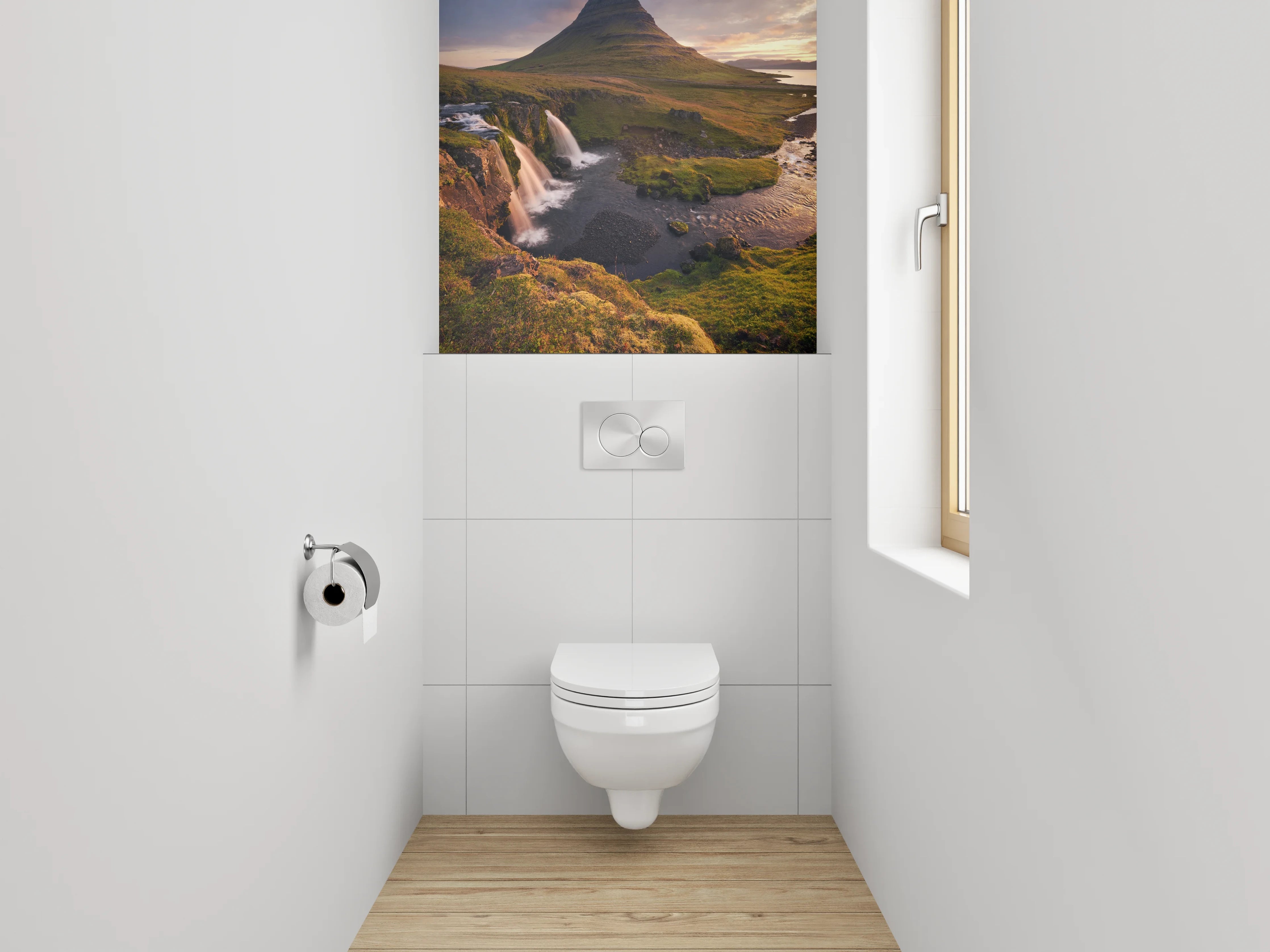 WC-Rückwand - Island Wasserfall am Berg Kirkjufell