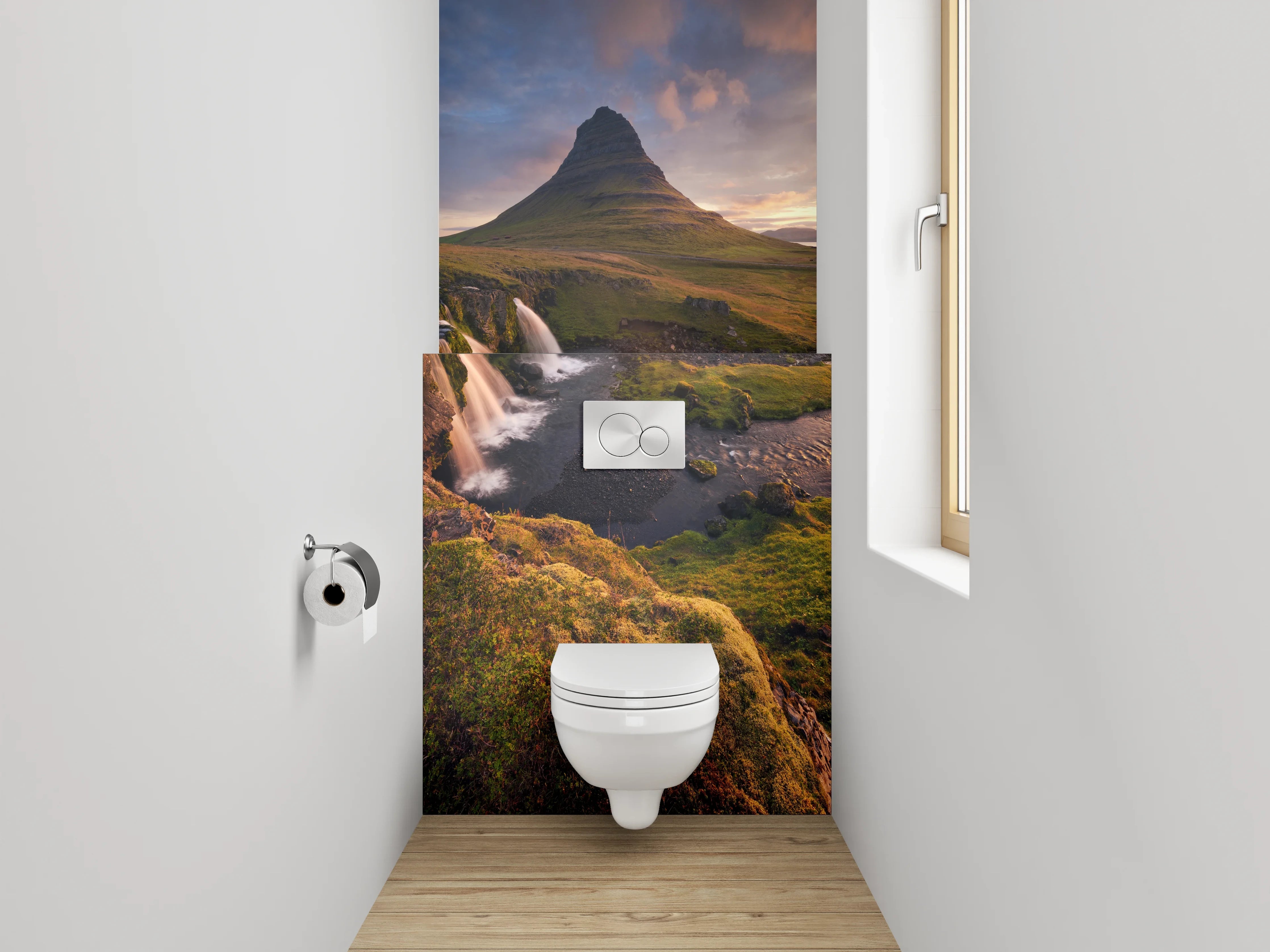 WC-Rückwand - Island Wasserfall am Berg Kirkjufell