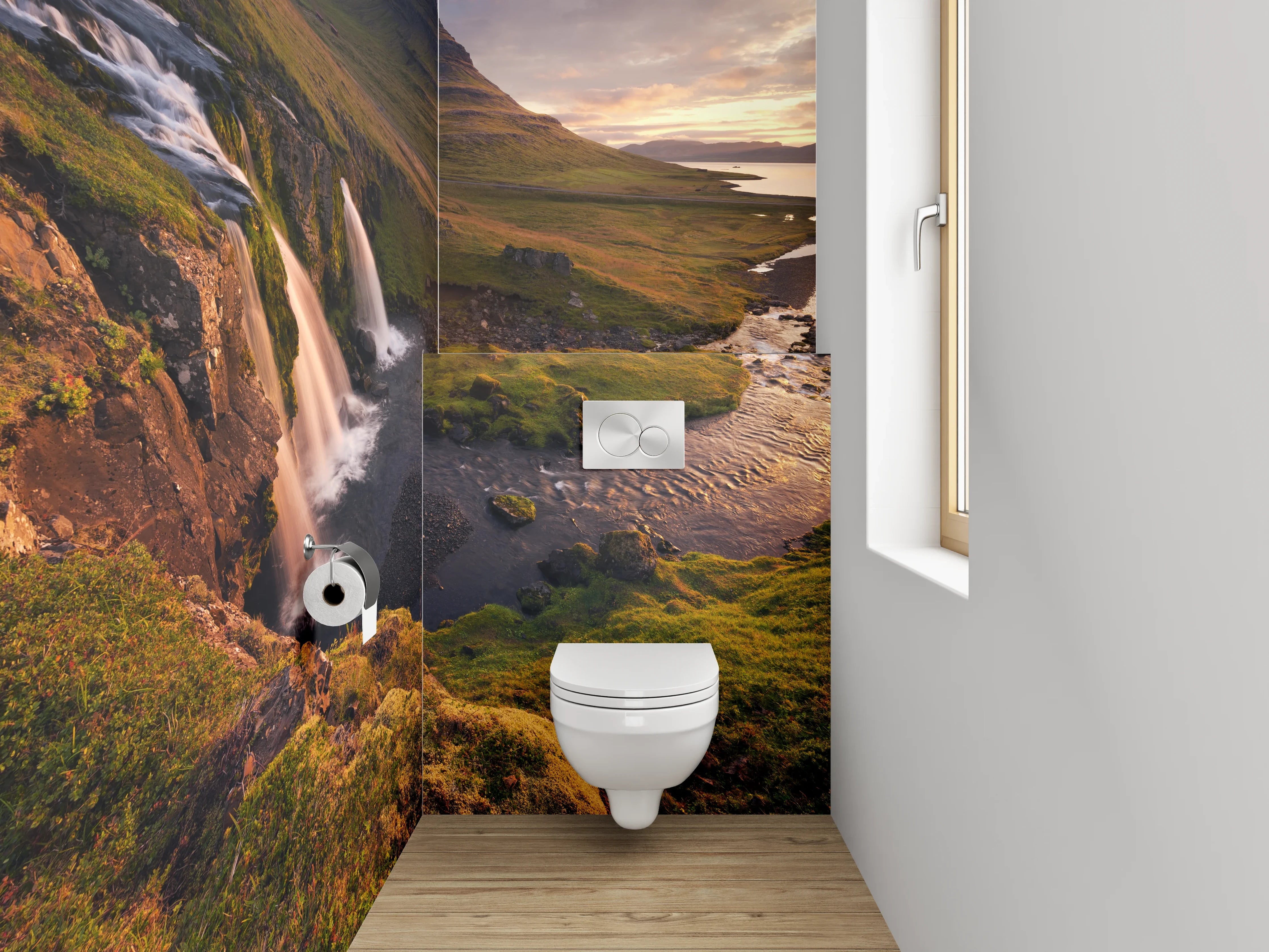 WC-Rückwand - Island Wasserfall am Berg Kirkjufell