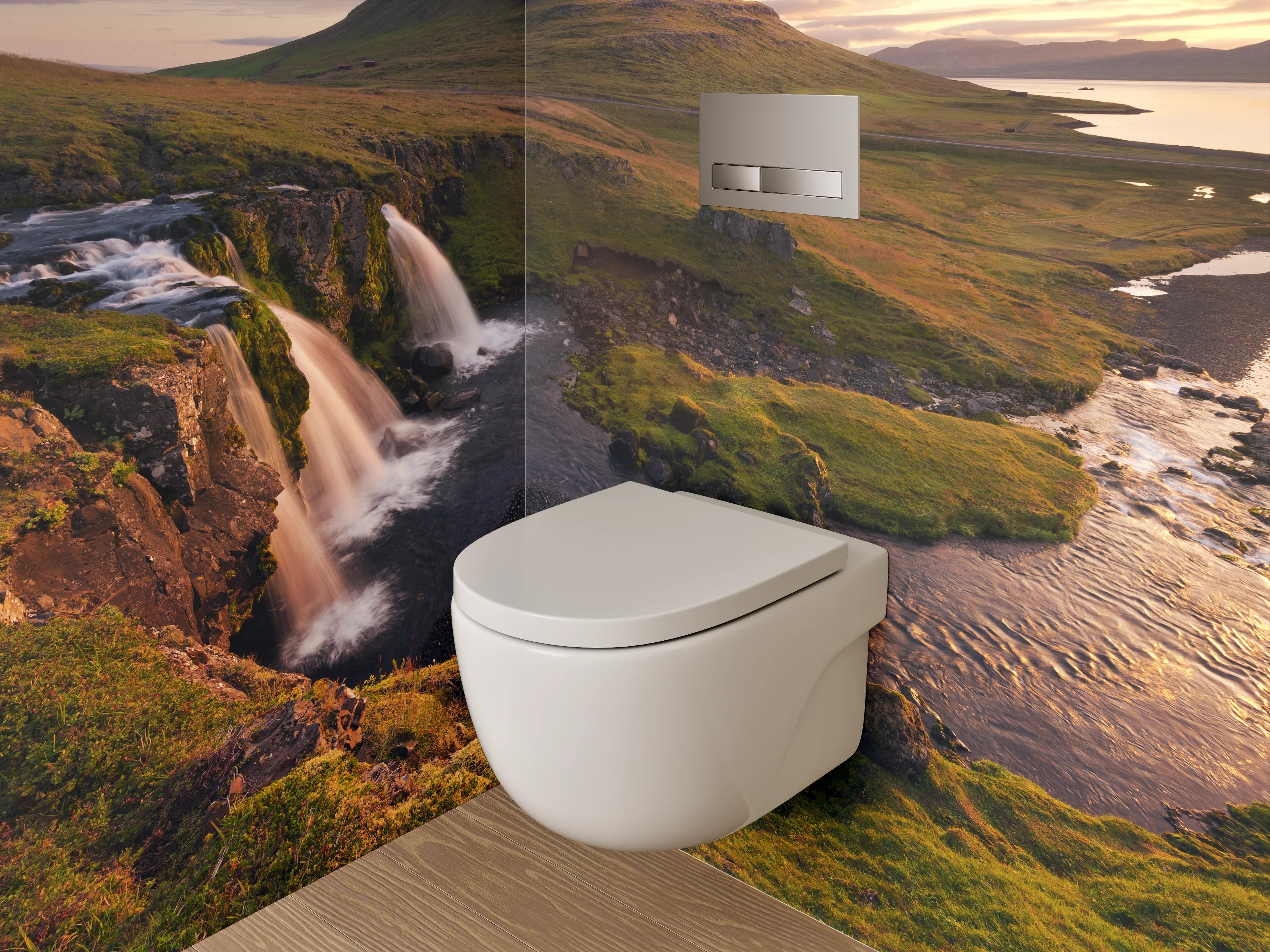 WC-Rückwand - Island Wasserfall am Berg Kirkjufell