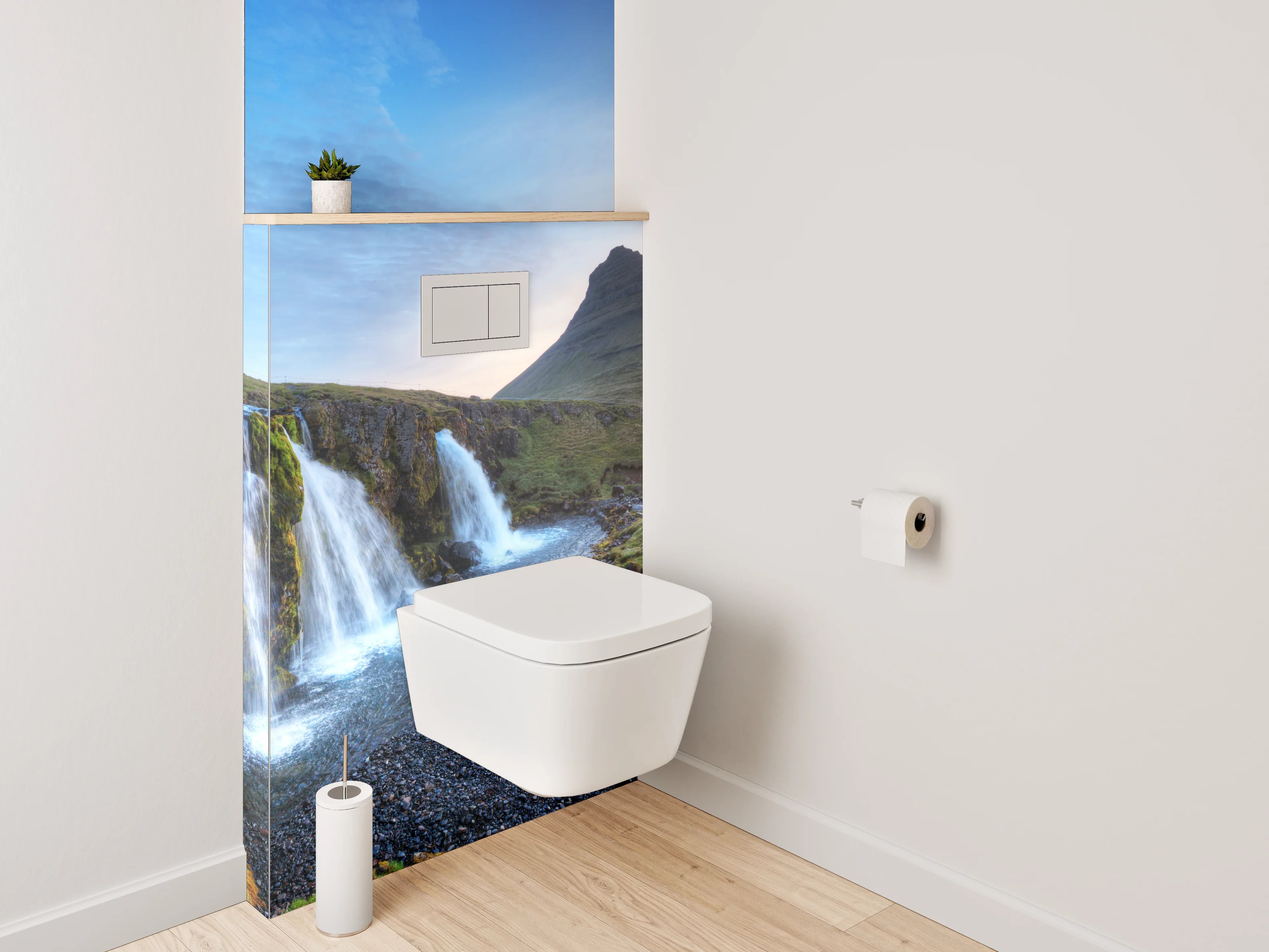 WC-Rückwand - Islandischer Wasserfall und Bergpanorama