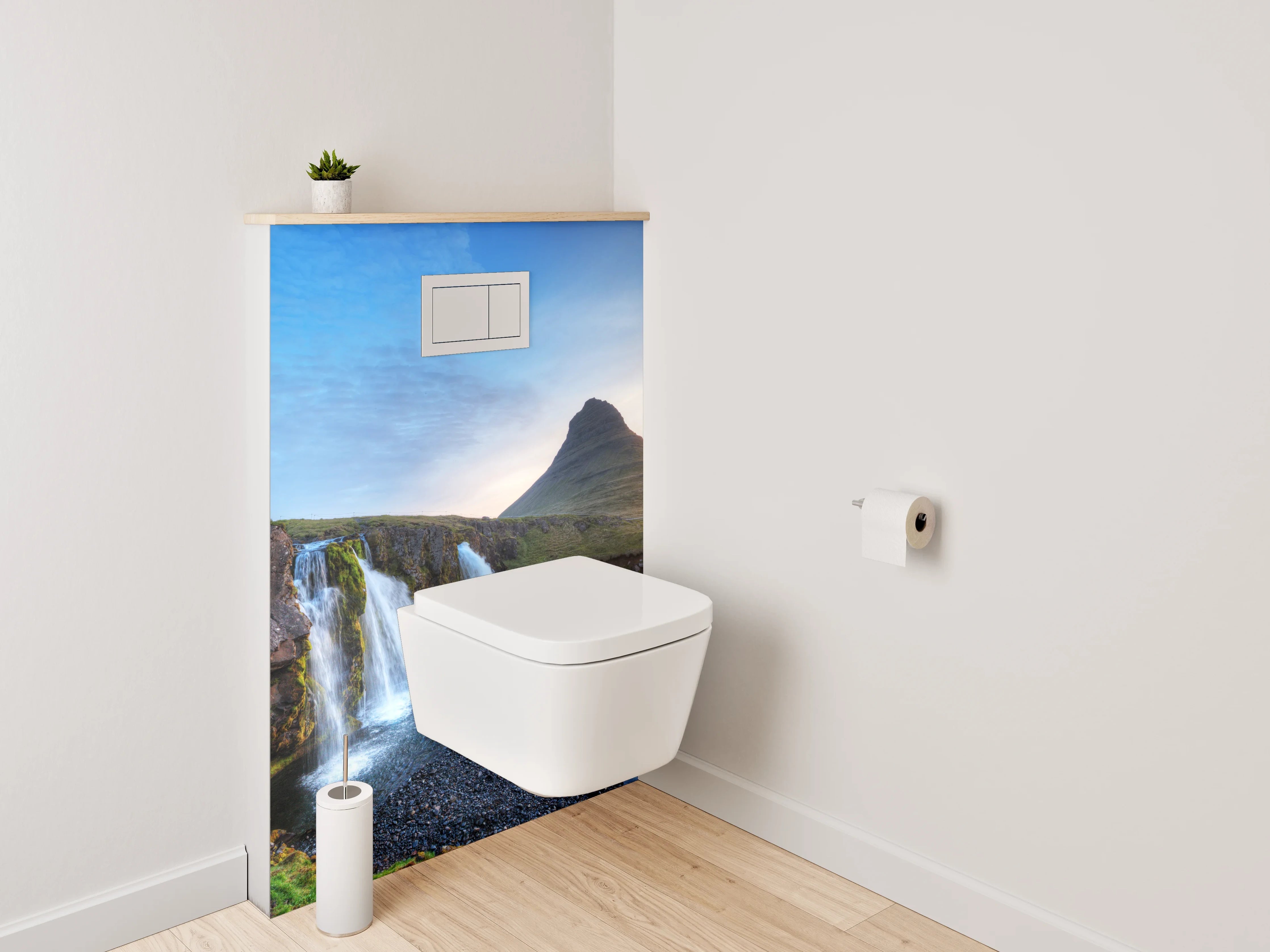 WC-Rückwand - Islandischer Wasserfall und Bergpanorama