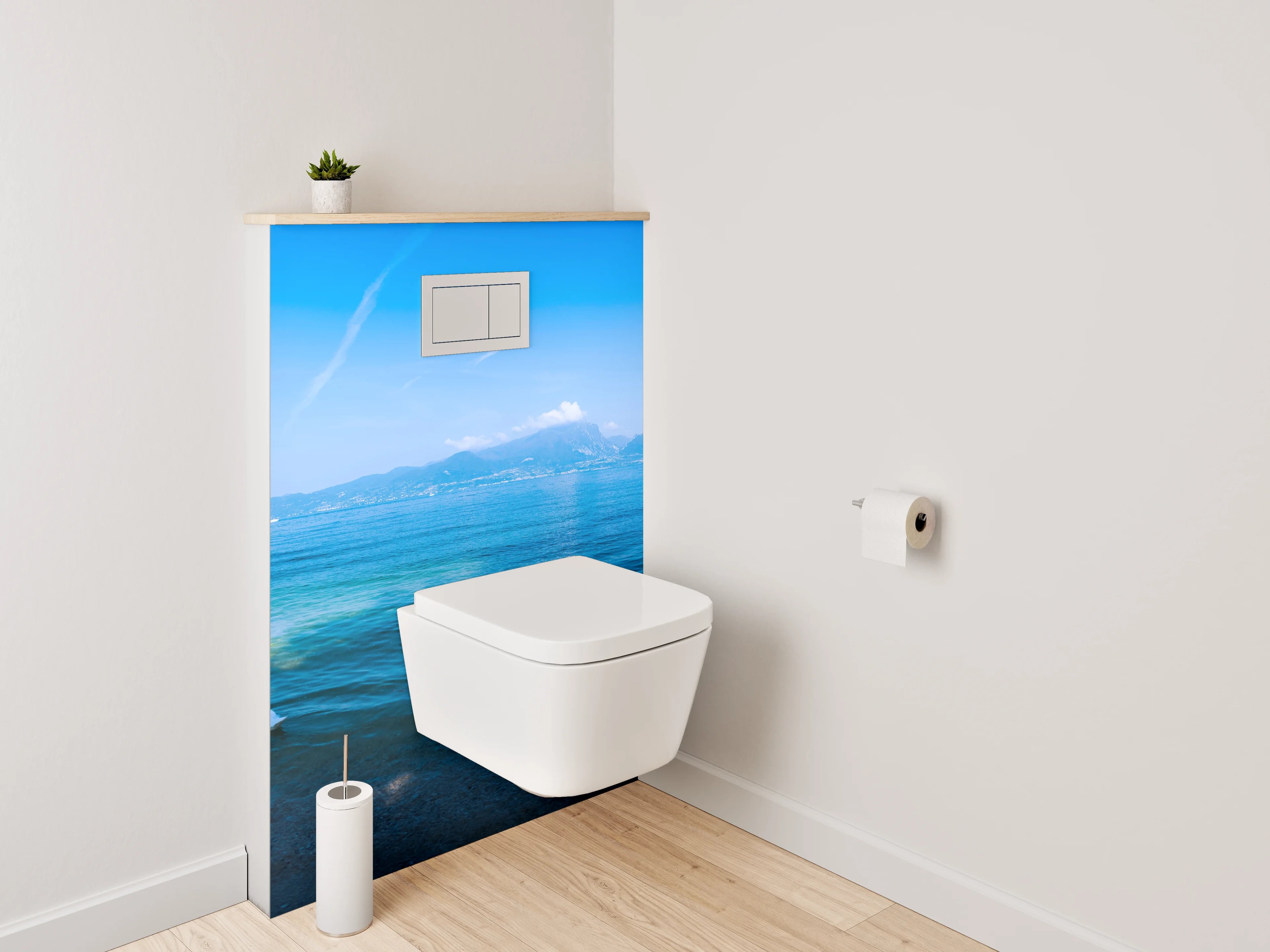 WC-Rückwand - Italienischer See mit Bergen und Zypressen