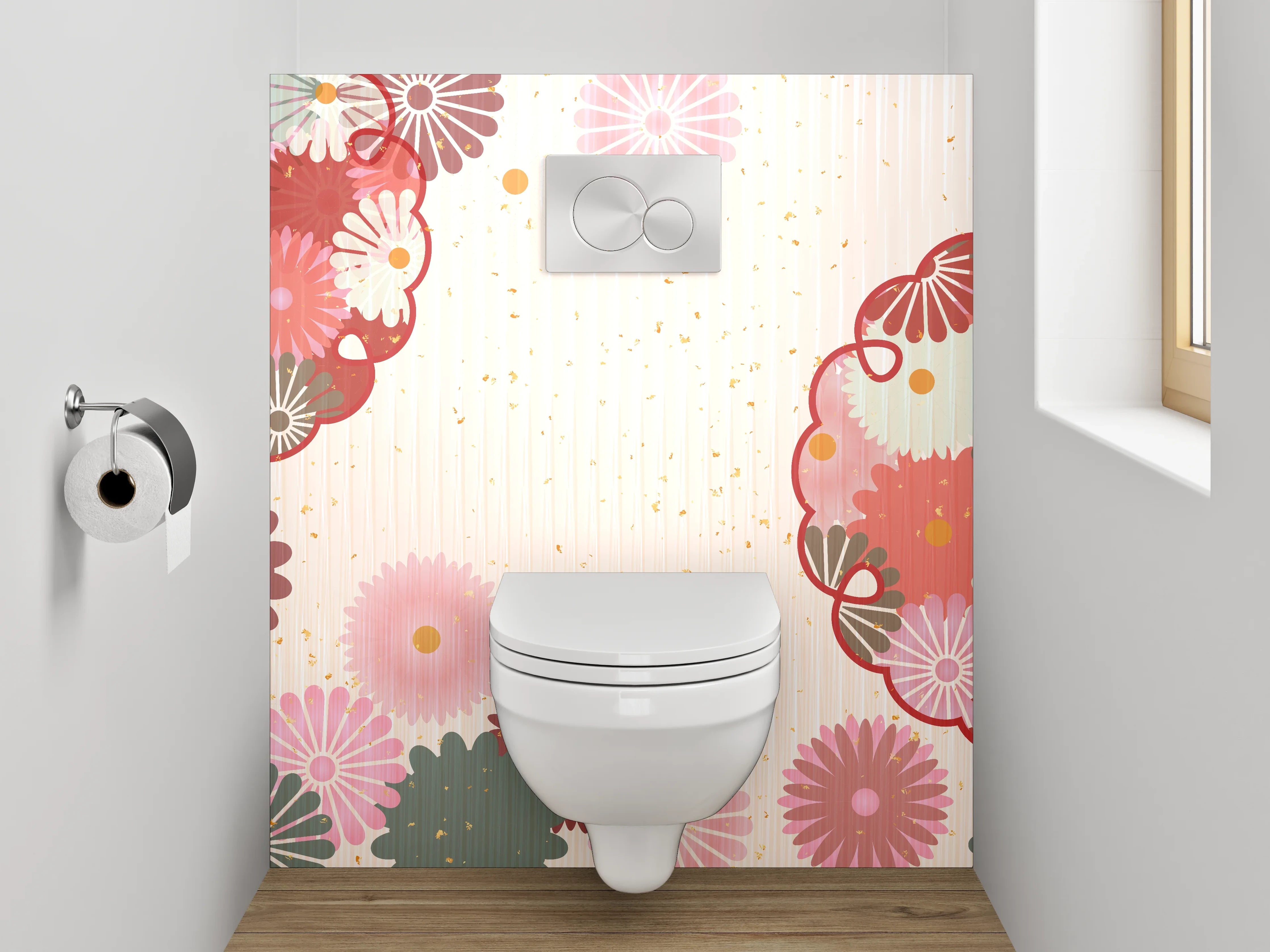 WC-Rückwand - Japanische Blüten Vintage Grafik