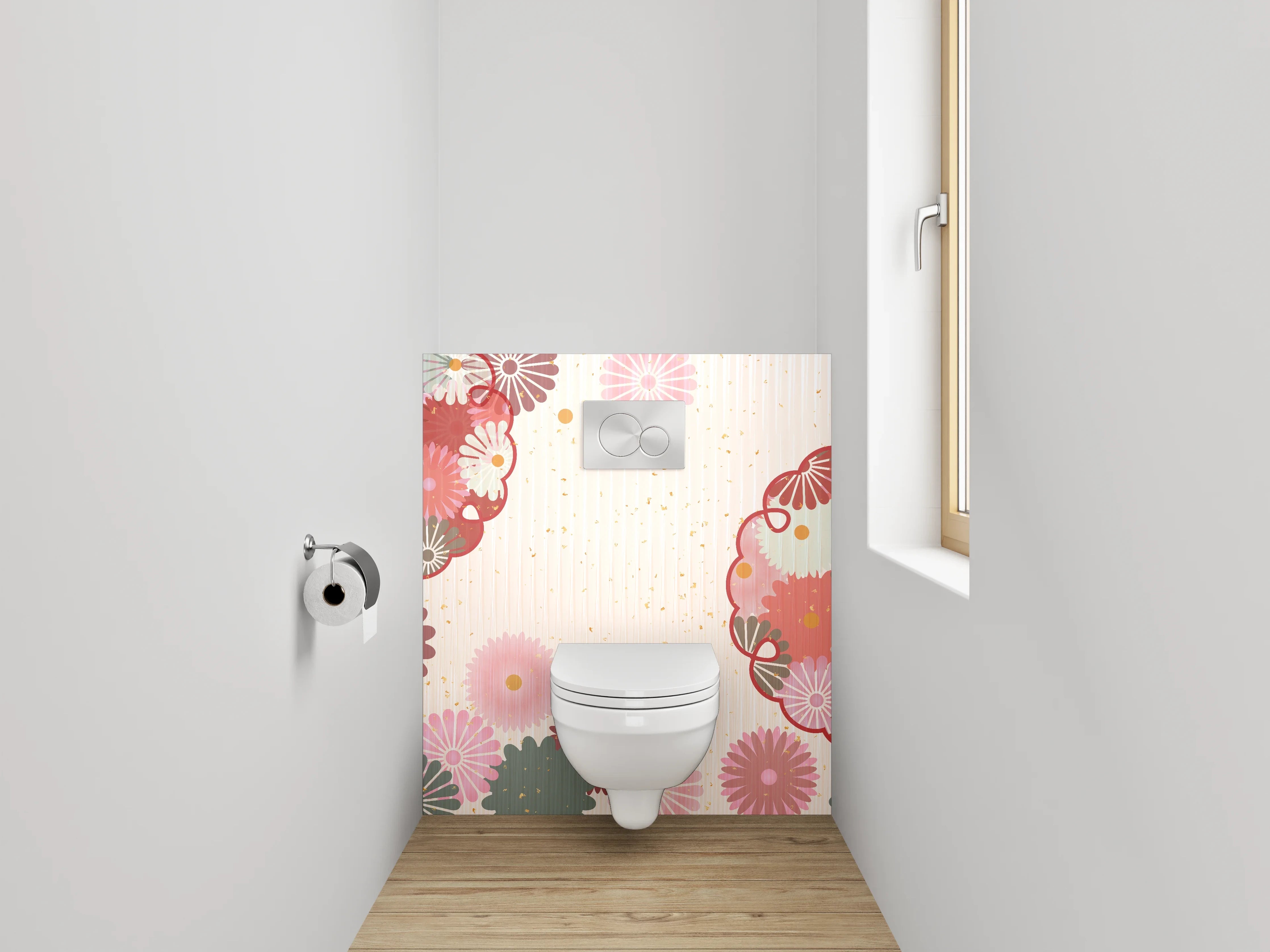 WC-Rückwand - Japanische Blüten Vintage Grafik