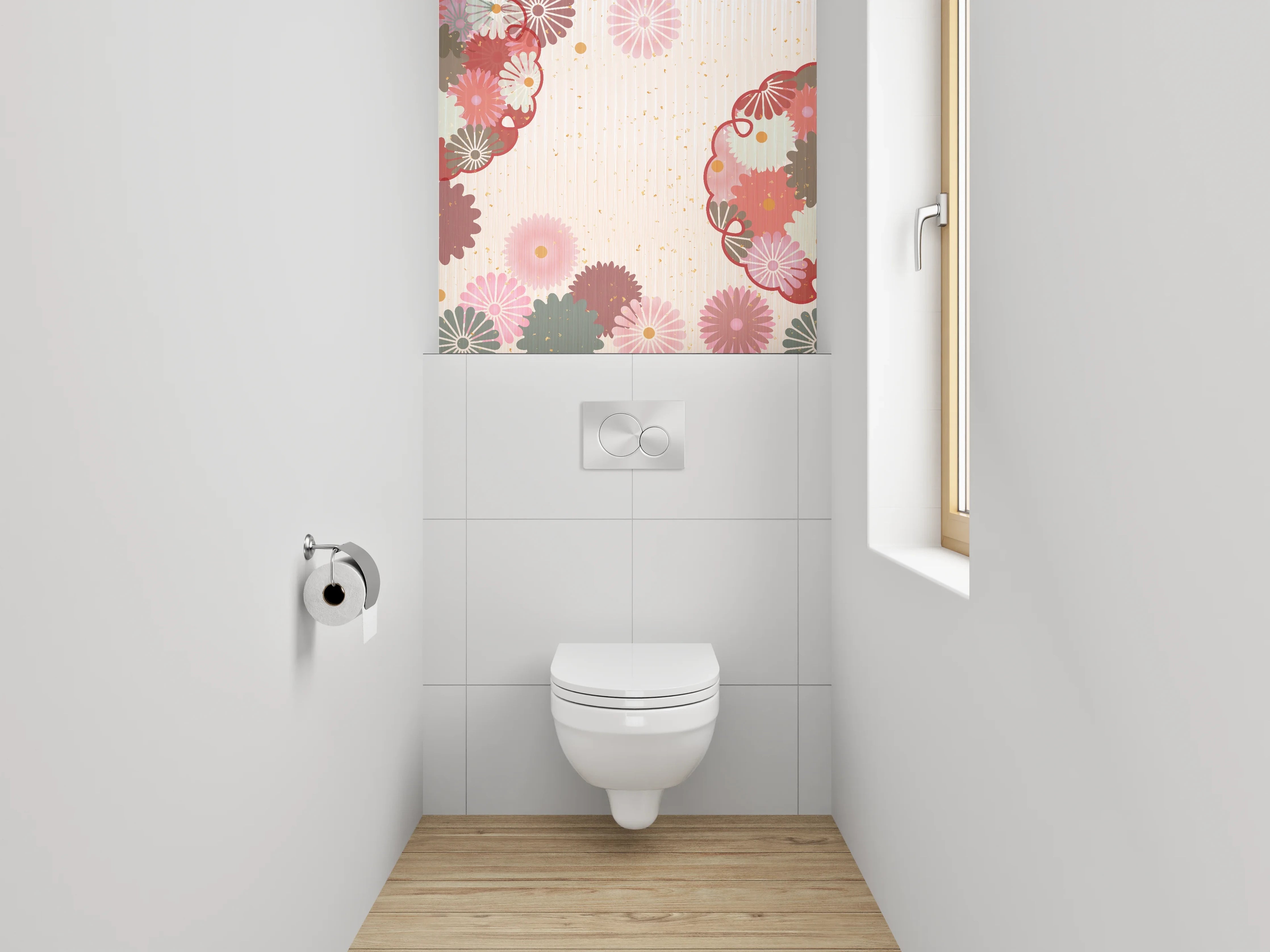 WC-Rückwand - Japanische Blüten Vintage Grafik