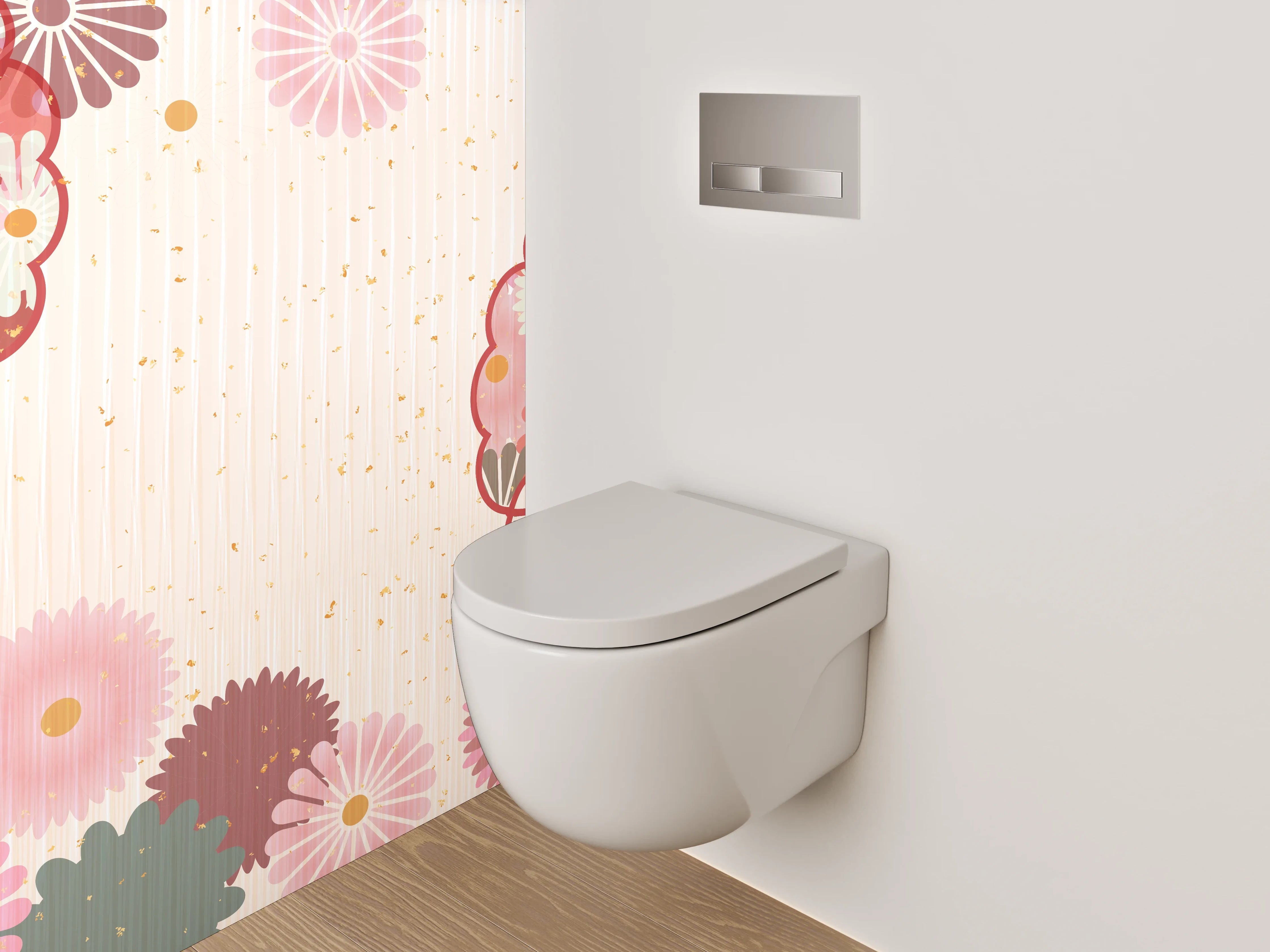 WC-Rückwand - Japanische Blüten Vintage Grafik