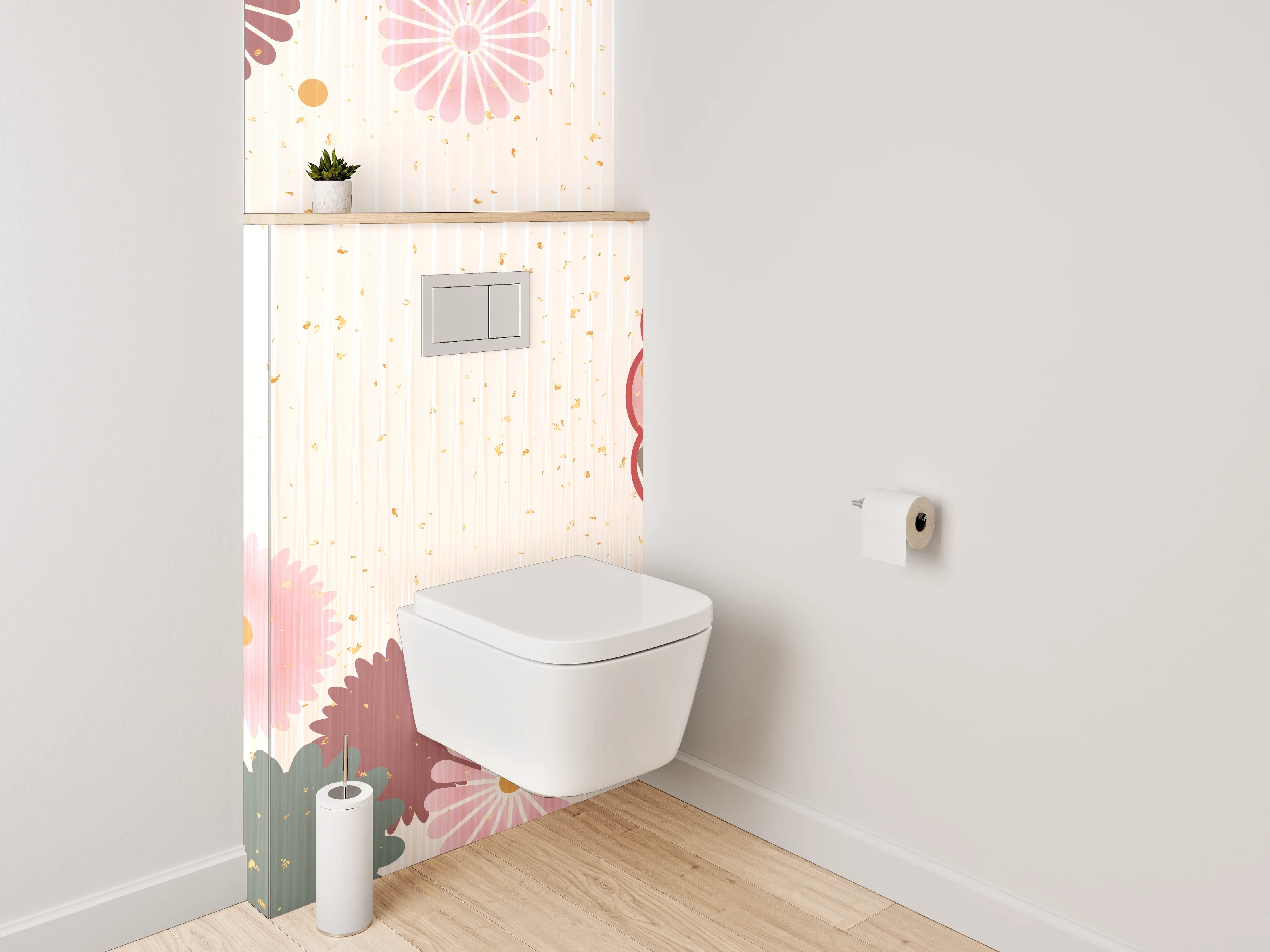 WC-Rückwand - Japanische Blüten Vintage Grafik