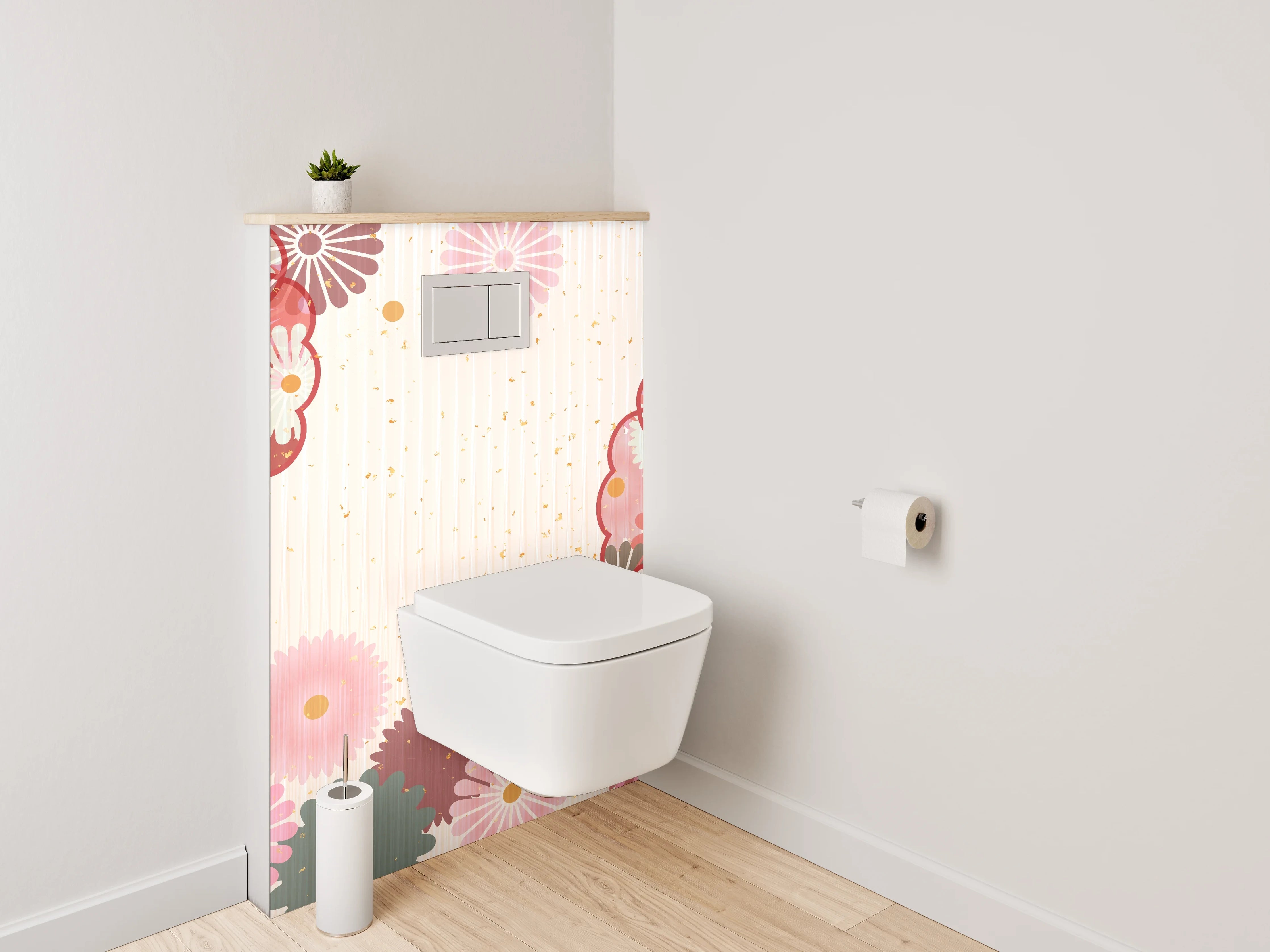 WC-Rückwand - Japanische Blüten Vintage Grafik
