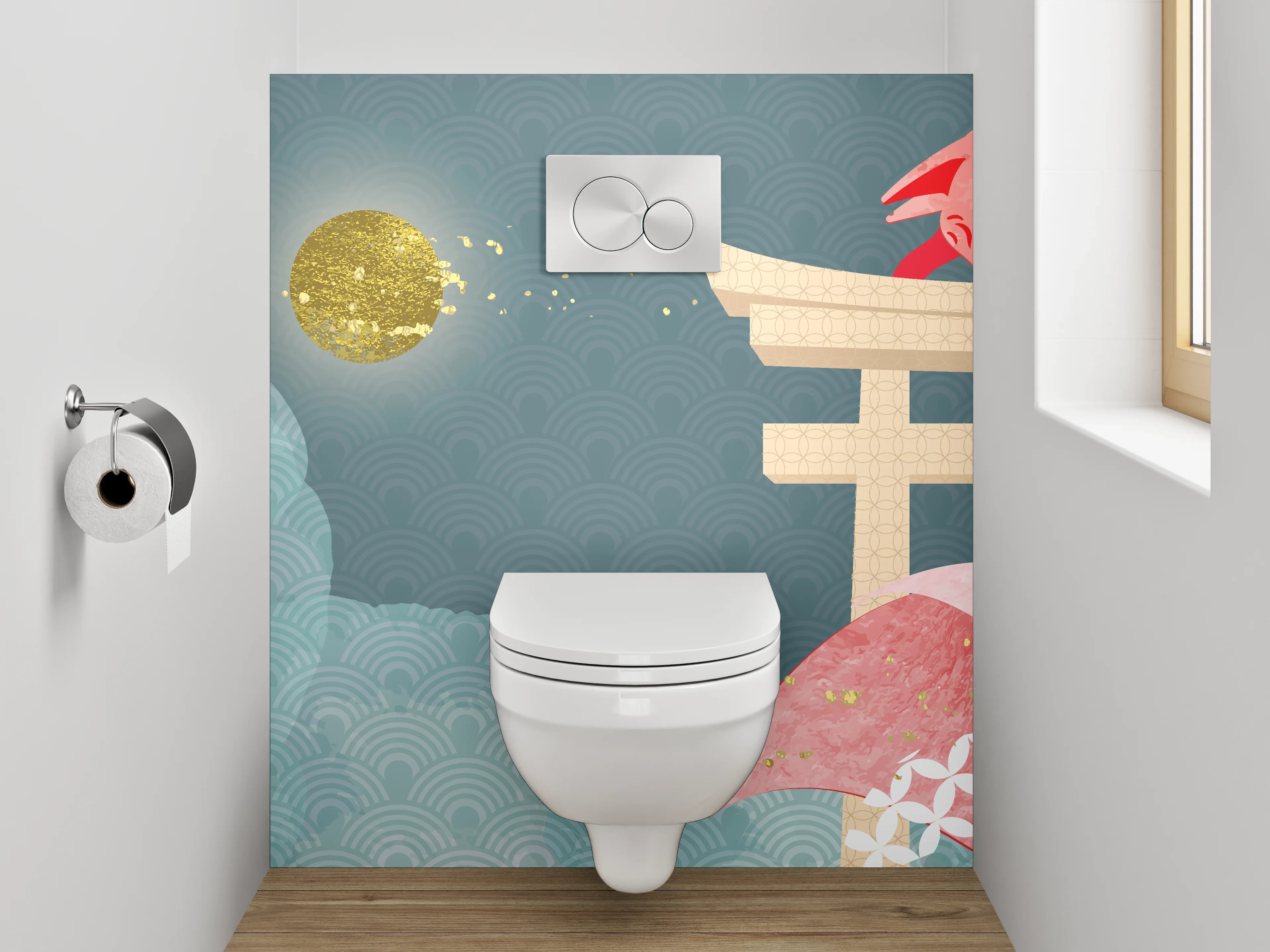 WC-Rückwand - Japanische Fuchs-Illustration Kunst