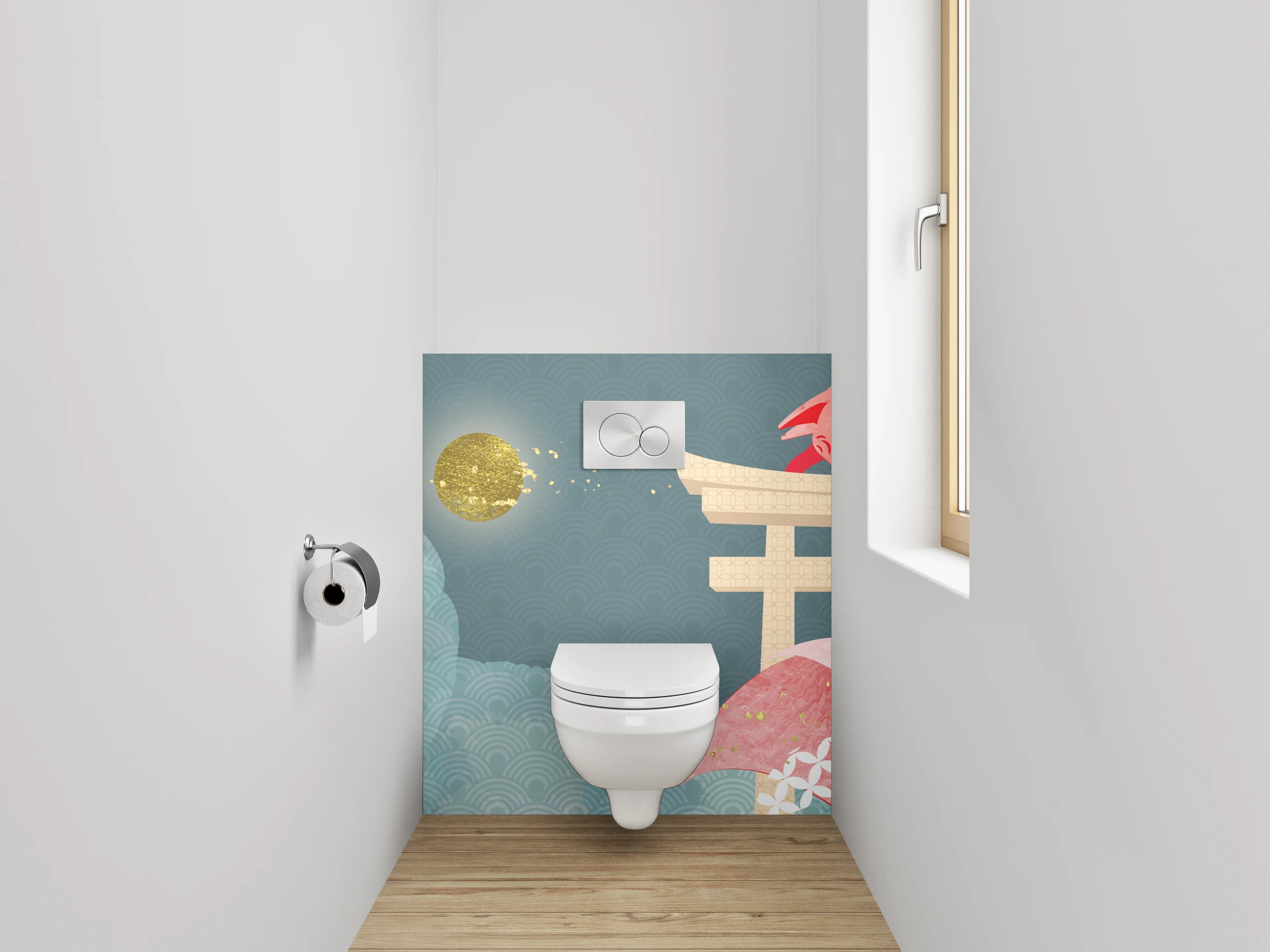 WC-Rückwand - Japanische Fuchs-Illustration Kunst