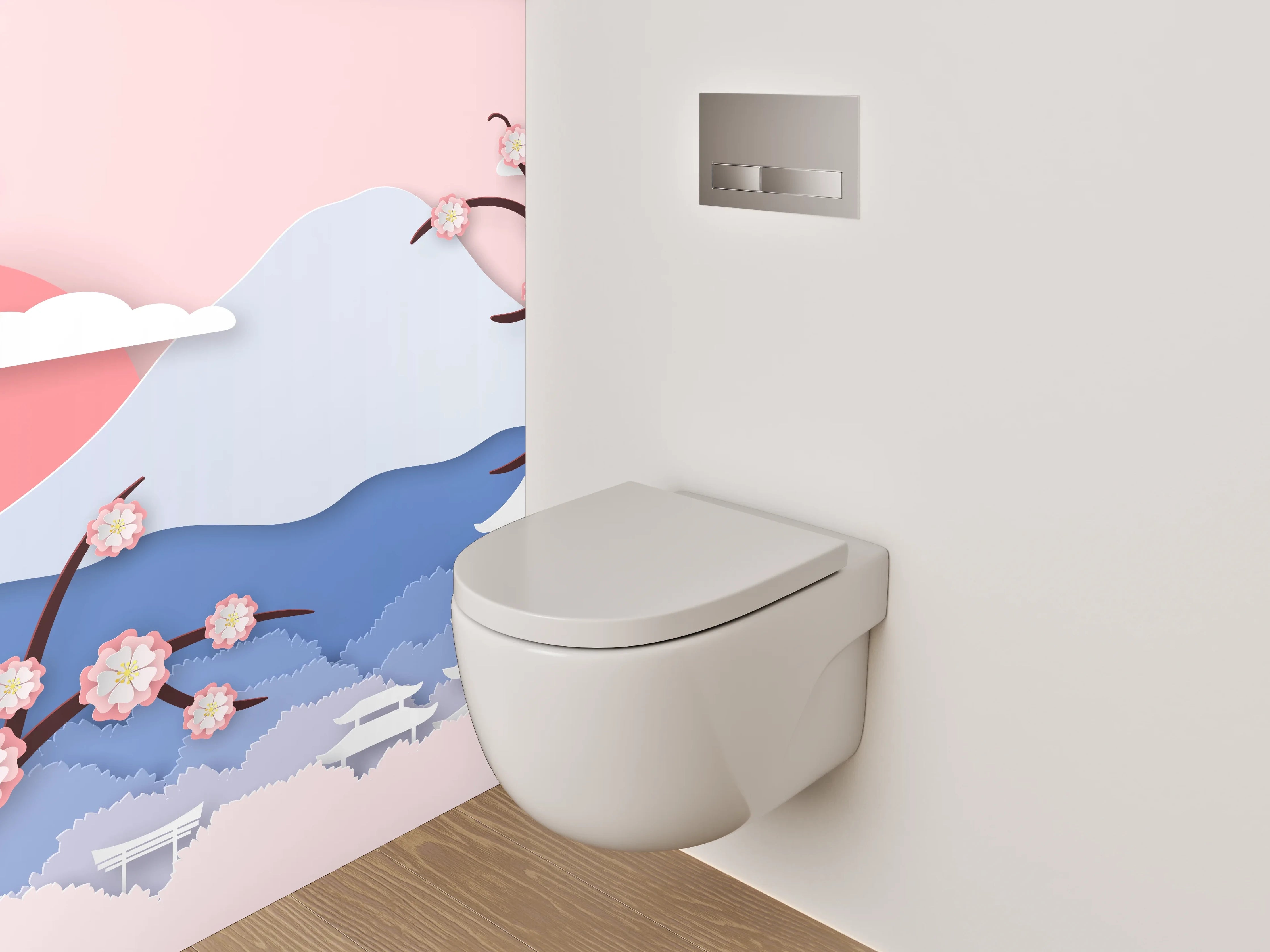 WC-Rückwand - Japanische Kirschblüten Landschaft Wandbild