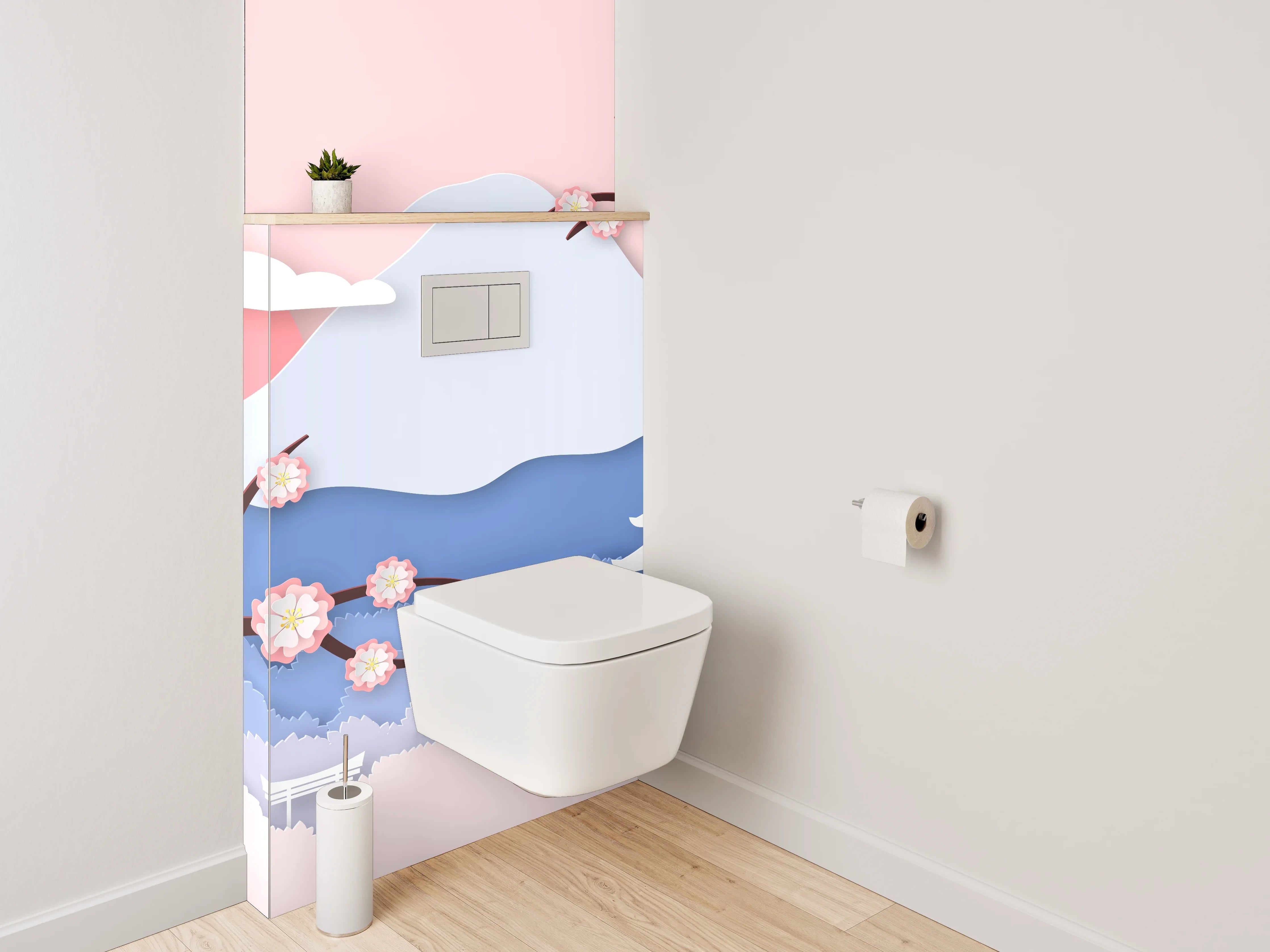 WC-Rückwand - Japanische Kirschblüten Landschaft Wandbild