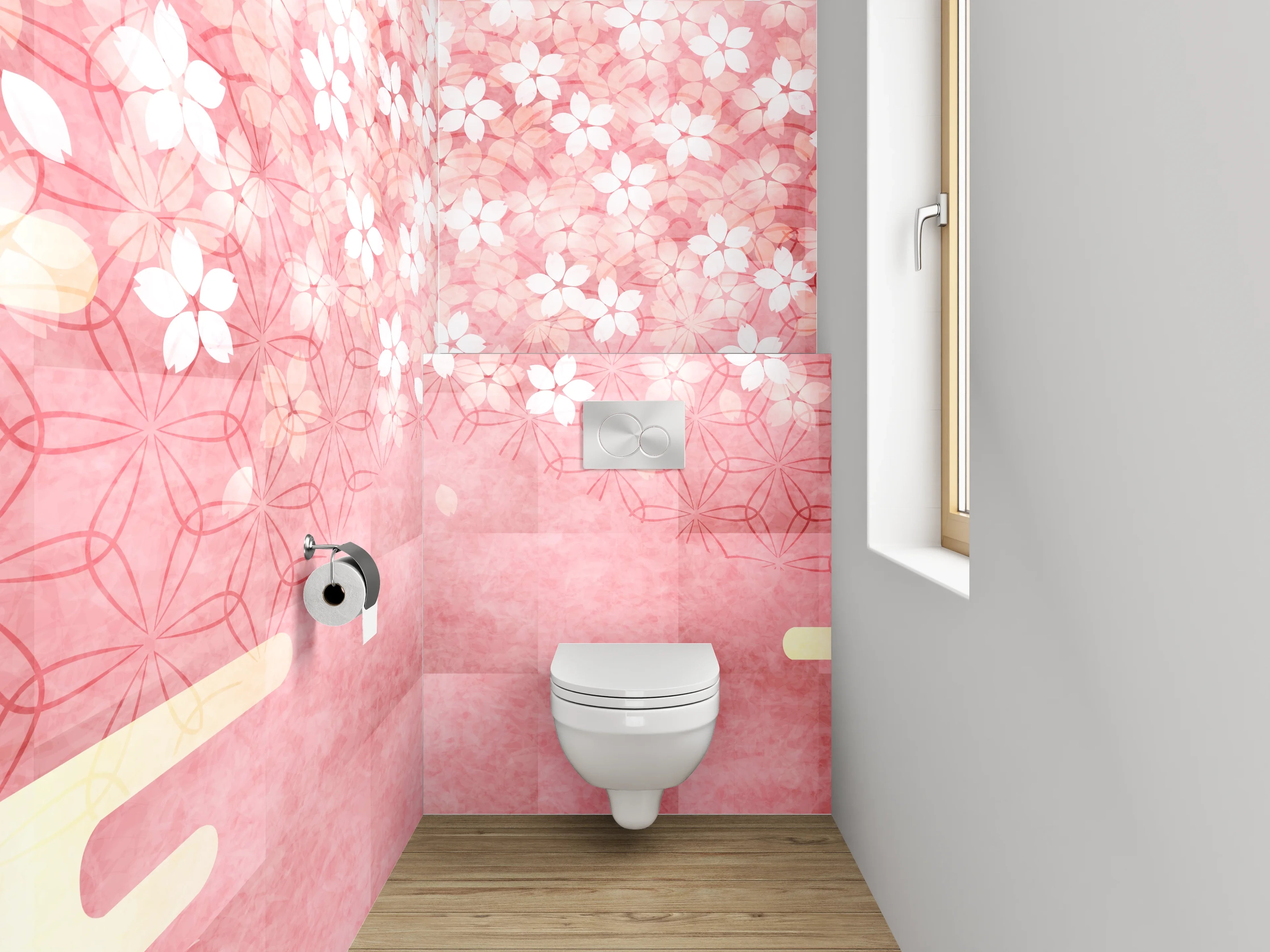 WC-Rückwand - Japanische Kirschblütenmuster Rosa Gold