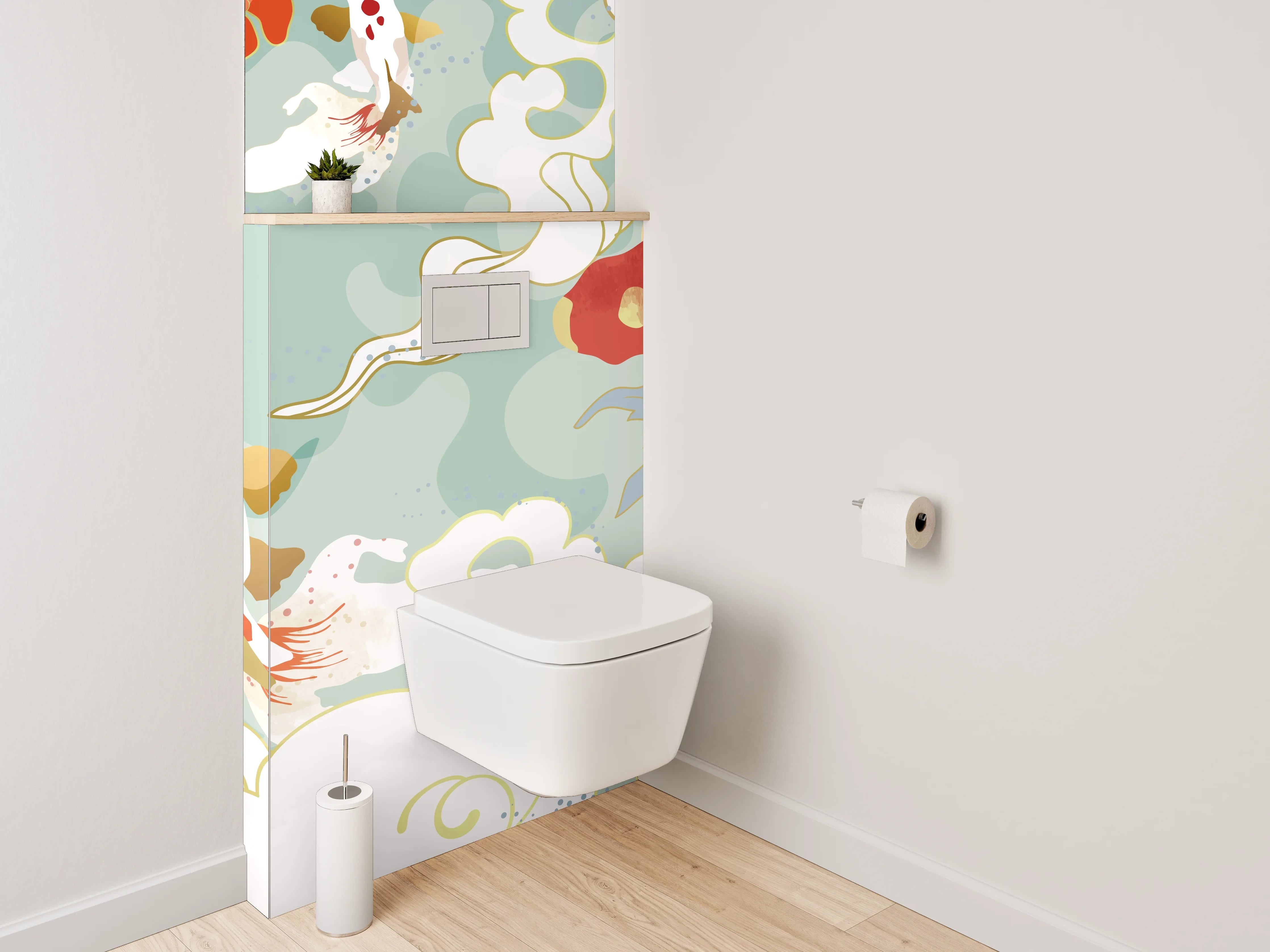 WC-Rückwand - Japanische Koi-Illustration Floral Art