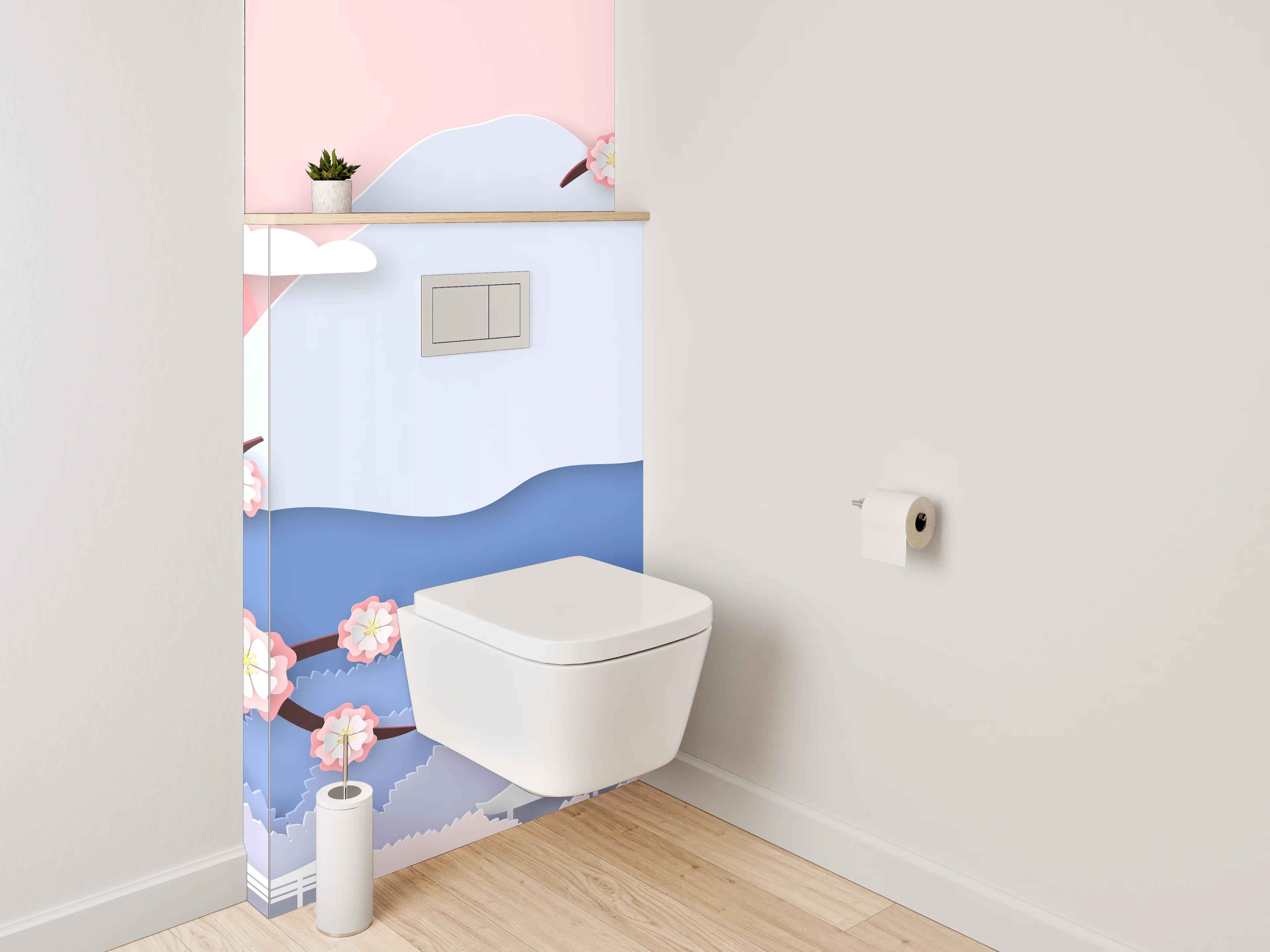 WC-Rückwand - Japanische Landschaft mit Kirschblüten
