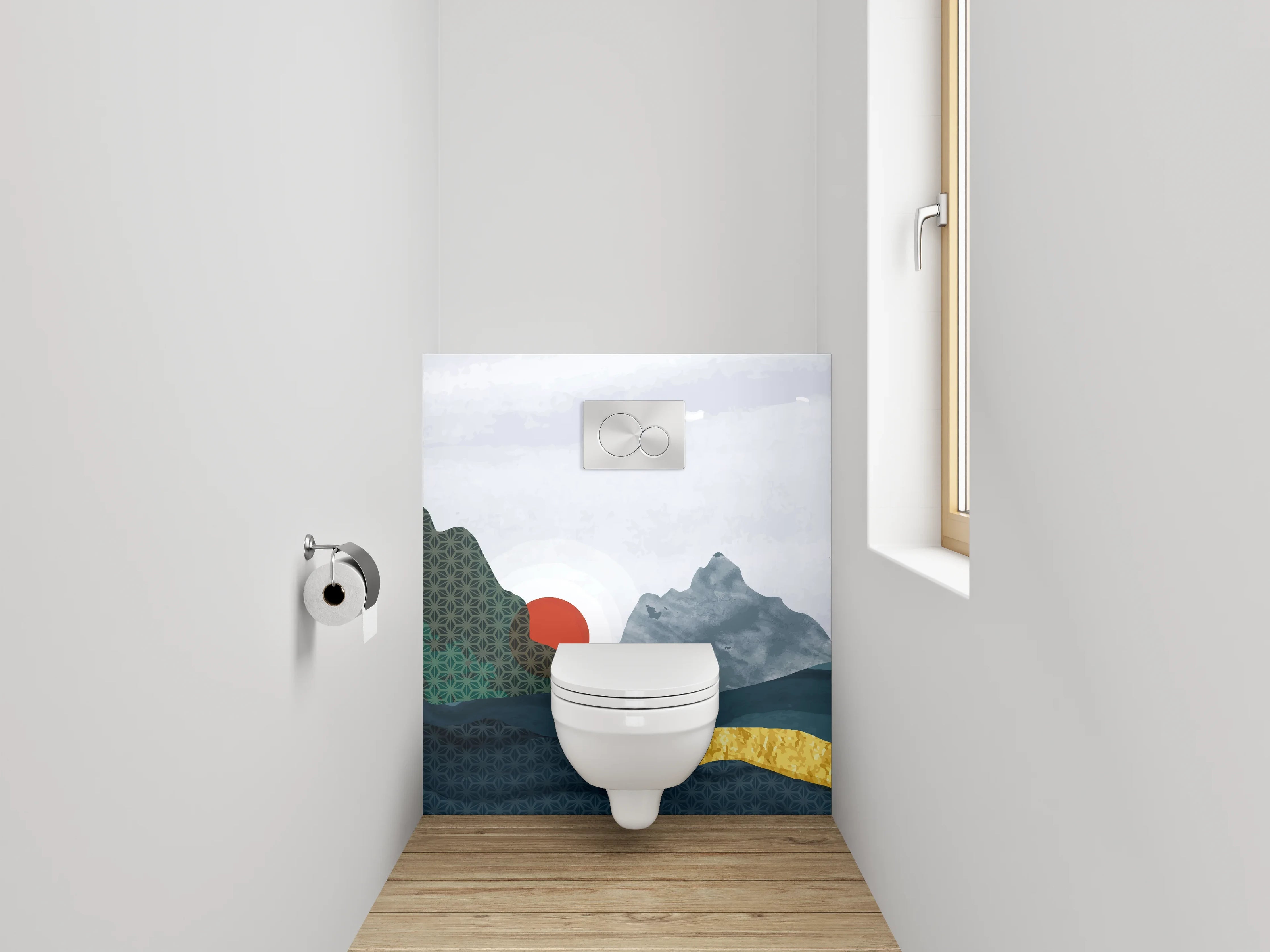 WC-Rückwand - Japanische Landschaft mit Kranichen