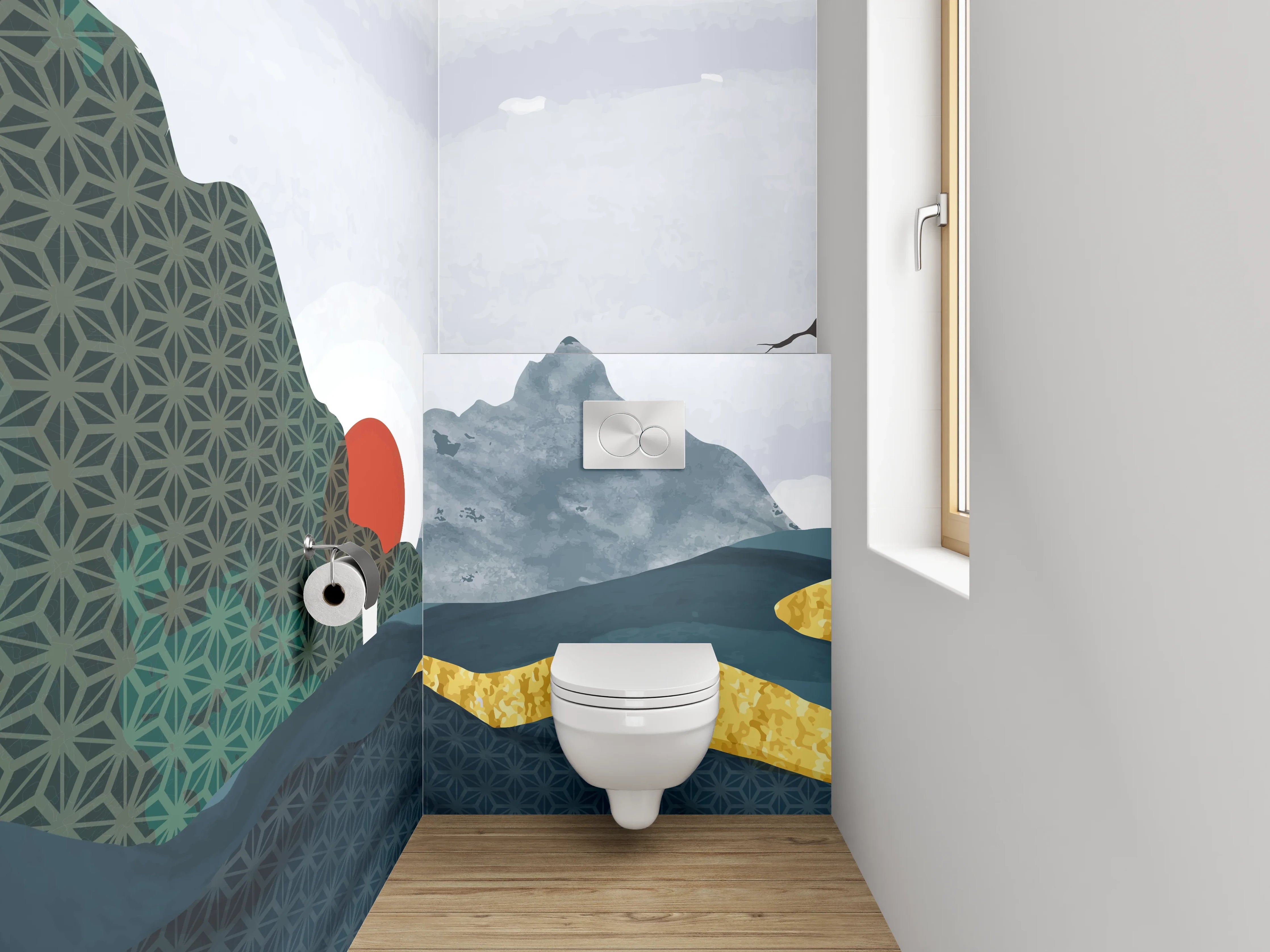 WC-Rückwand - Japanische Landschaft mit Kranichen