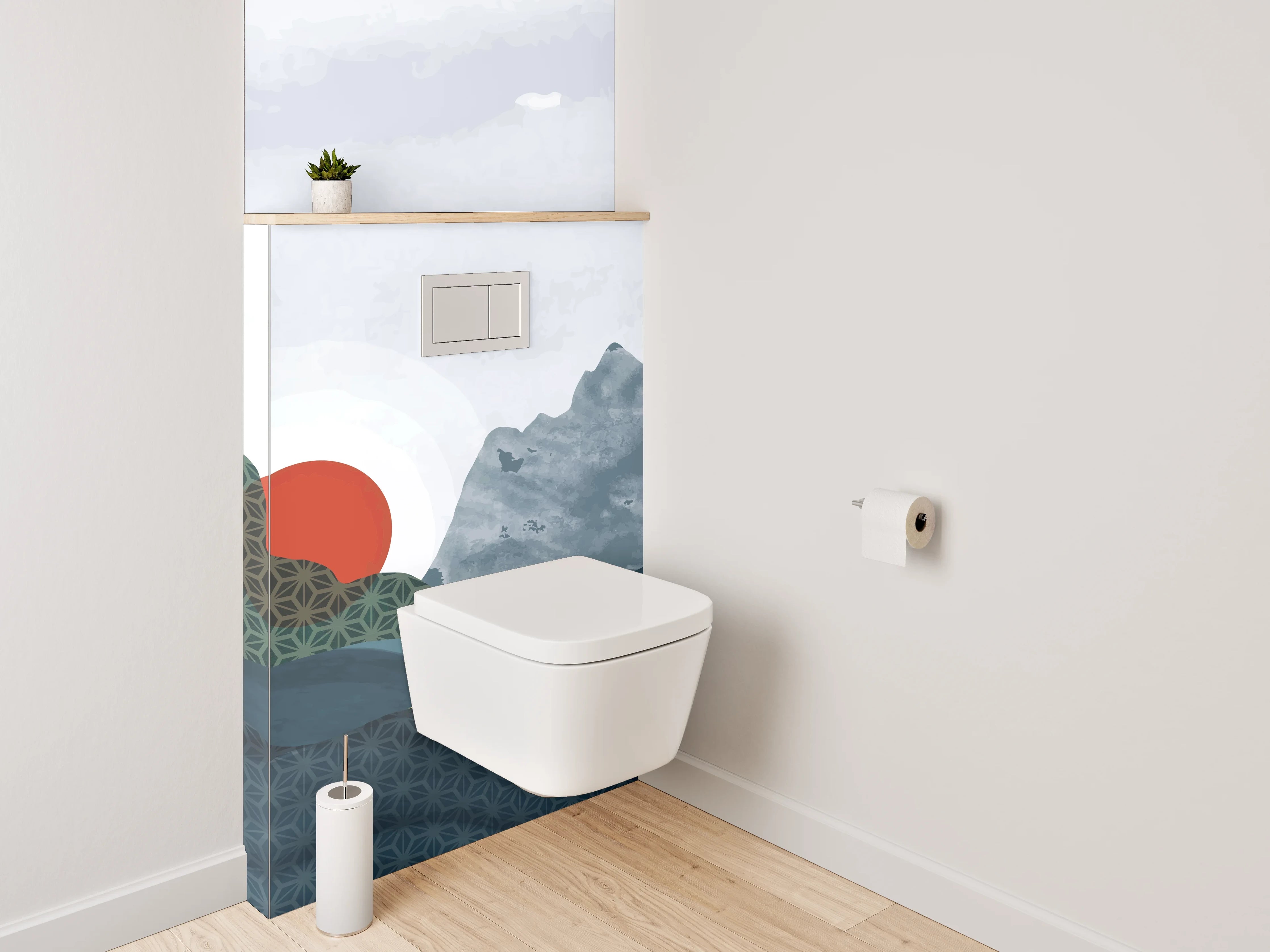WC-Rückwand - Japanische Landschaft mit Kranichen