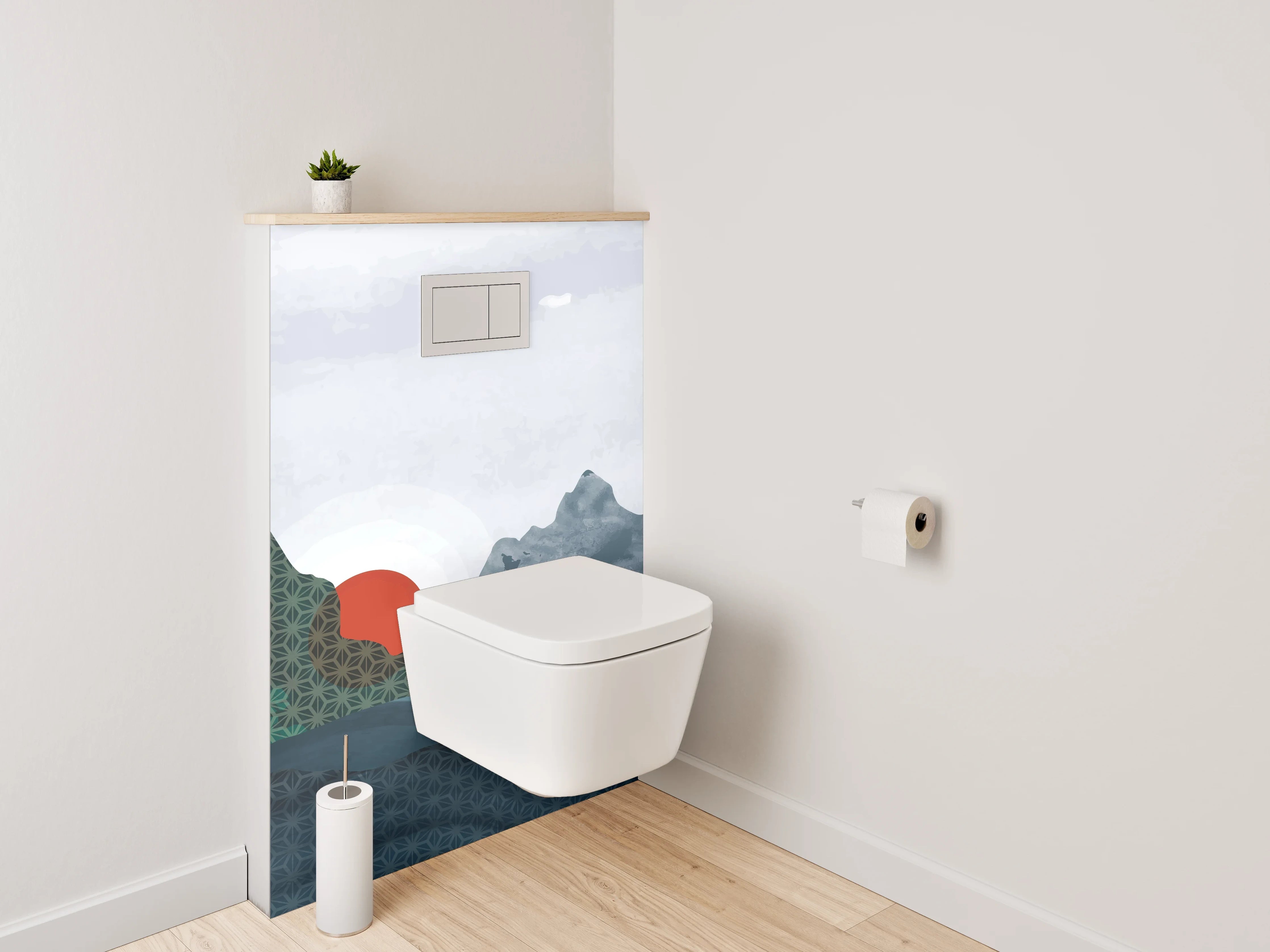WC-Rückwand - Japanische Landschaft mit Kranichen